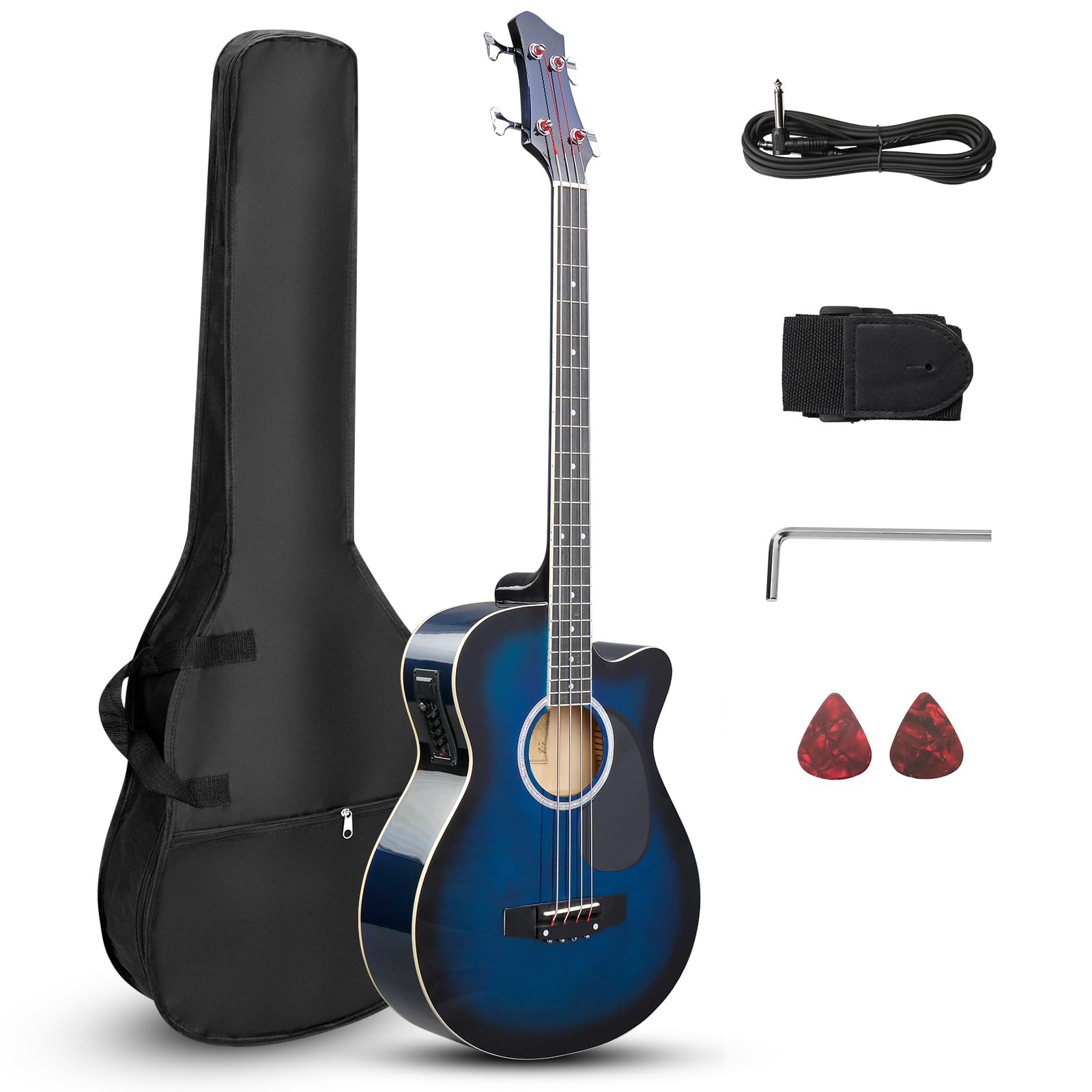 **Ktaxon 4-String Acoustic Bass Guitar Full Size Kit – Includes Portable Gig Bag, Premium Cable, Wrench, Strap & Picks (Blue) – Perfect for Beginners, Live Performances & Studio Recording**