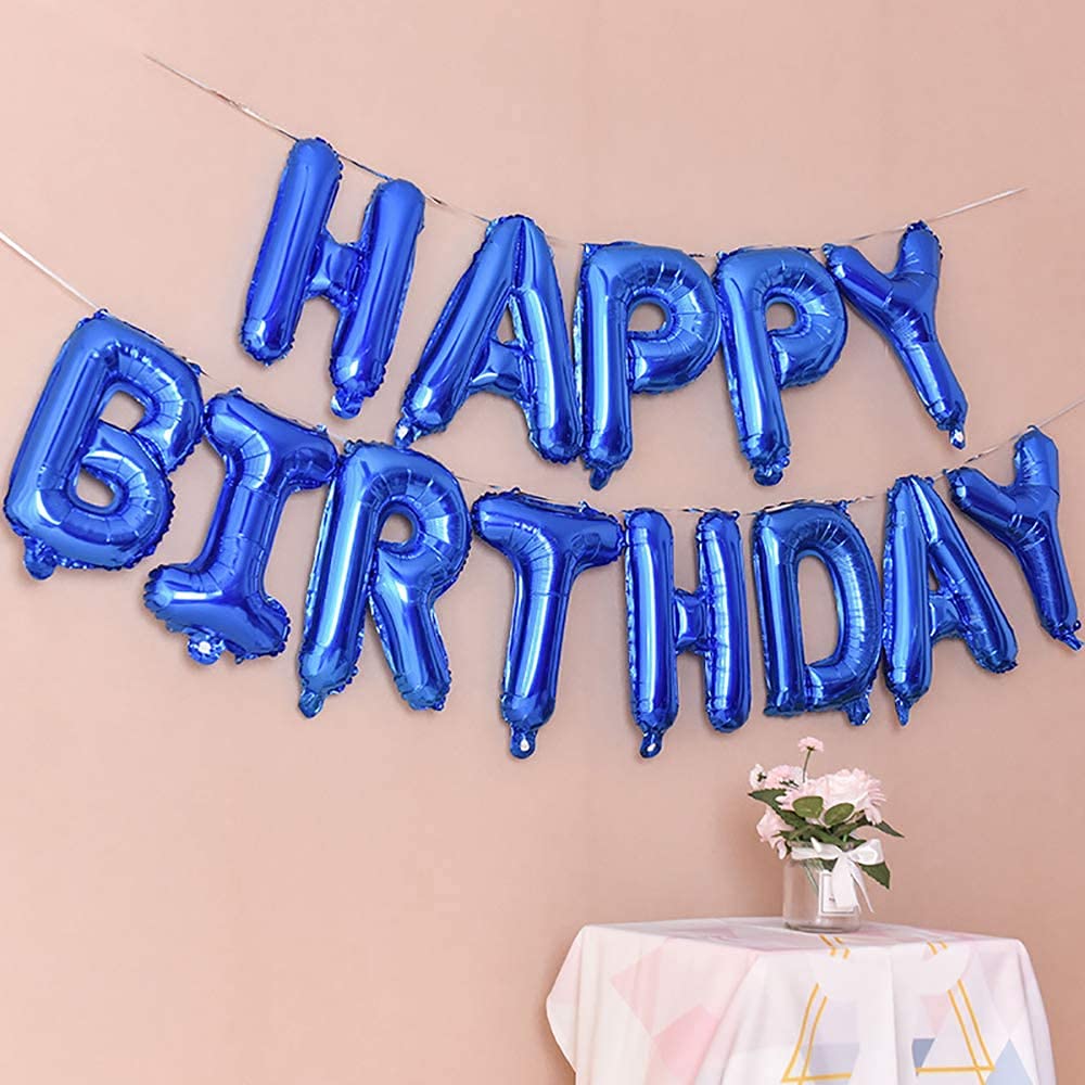 16 Inch Happy Birthday Banner Balloons - Reusable Mylar Foil Letter Balloons for Party Decorations | Eco-Friendly Birthday Party Supplies (Blue) - Perfect for Indoor/Outdoor Birthday Celebrations, Baby Showers & Anniversary Parties