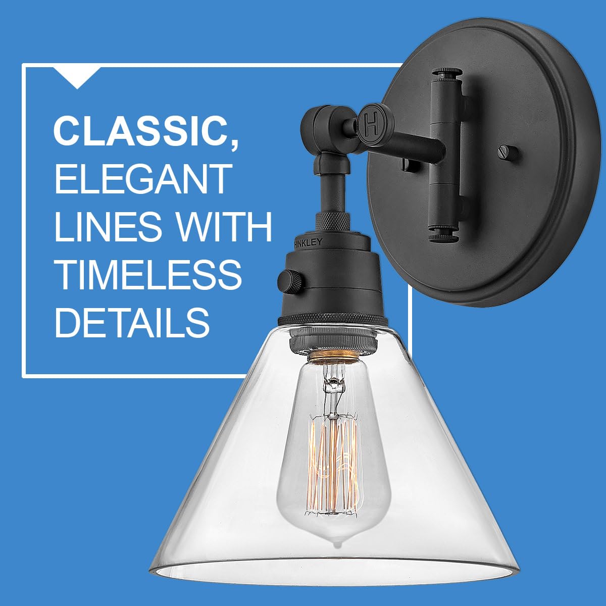 Hinkley Arti 3691BK-CL Adjustable Wall Sconce Light Fixture - Black with Clear Glass Shade, Single Pivot Point, On/Off Switch - Perfect for Bedroom, Hallway, or Entryway Lighting