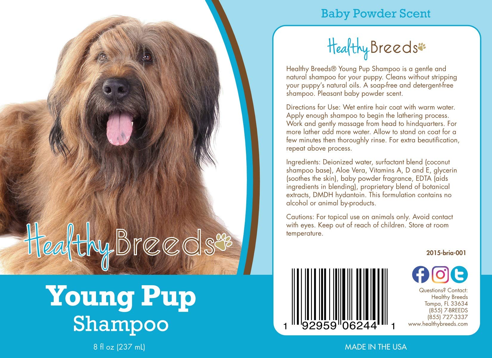 Healthy Breeds Briard Puppy Shampoo for Sensitive Skin - 8 oz Gentle Tear-Free Formula - Perfect for Bathing & Grooming Young Dogs