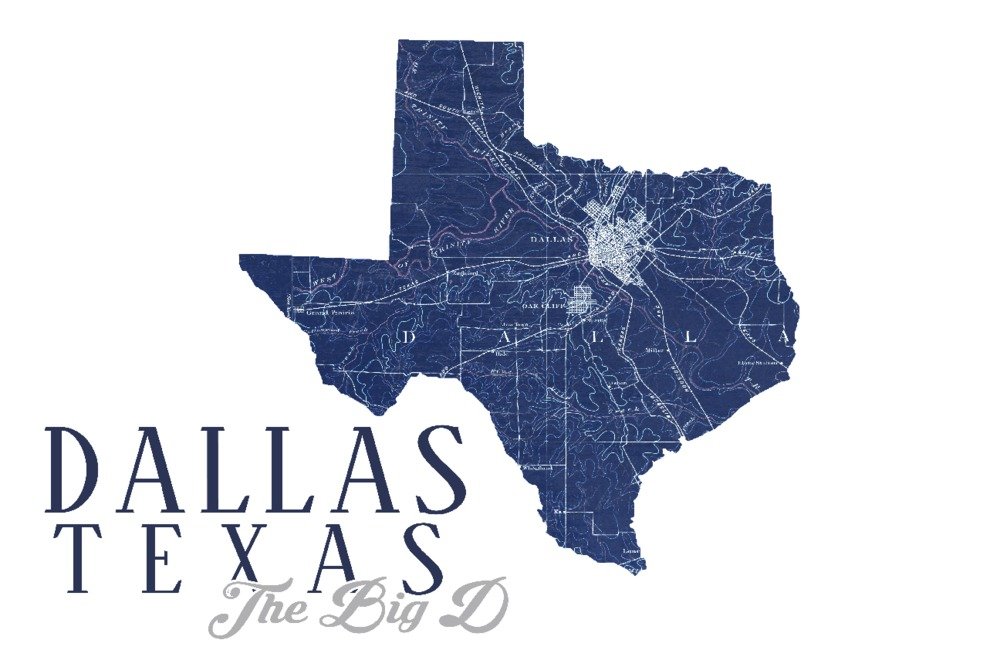 Dallas Texas Map - Big D City & State Outline Art Print (36x54 Giclee Gallery Quality) | Vintage Travel Poster for Home & Office Wall Decor | Perfect for Texas Lovers, Geography Classrooms & Travel Inspiration