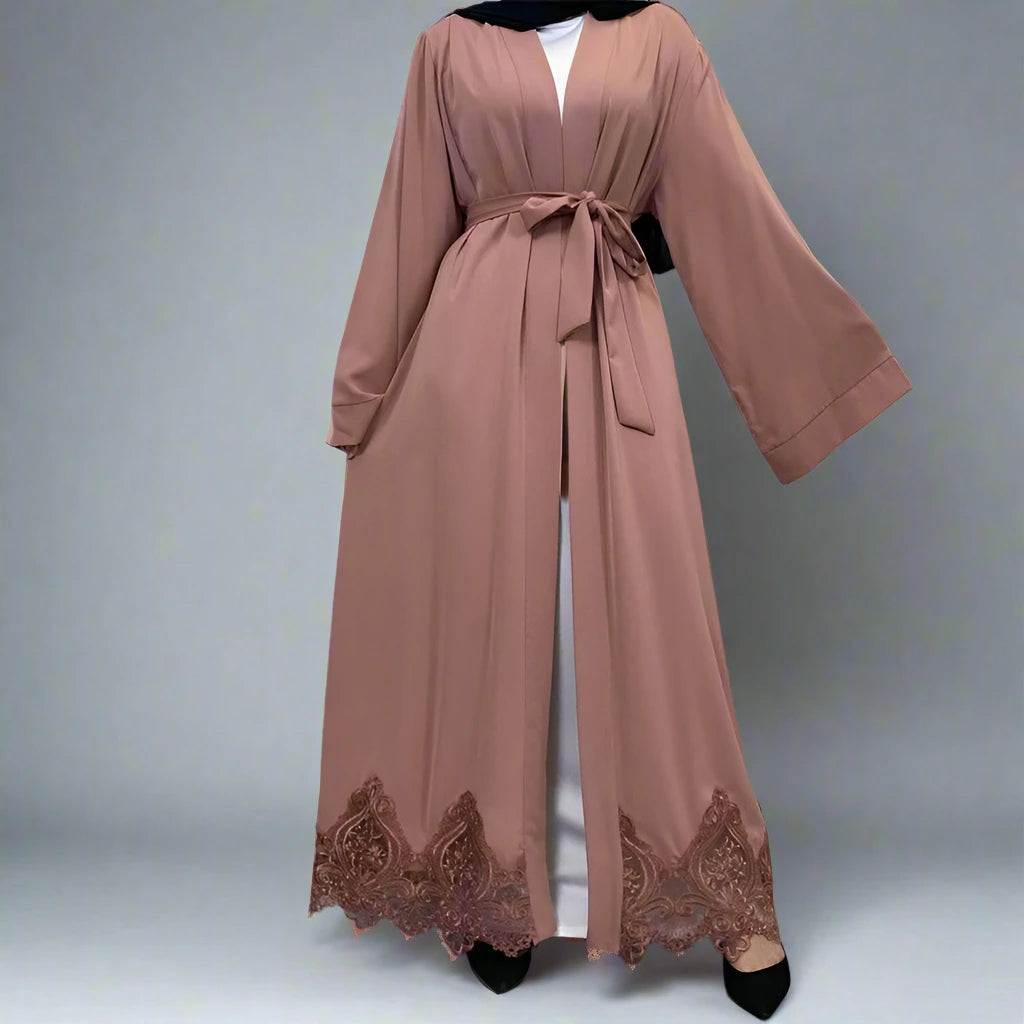 Turkish Nida Embroidery Open Front Cardigan Abaya Dress for Muslim Women - Modest Islamic Fashion for Prayer, Eid, and Everyday Wear