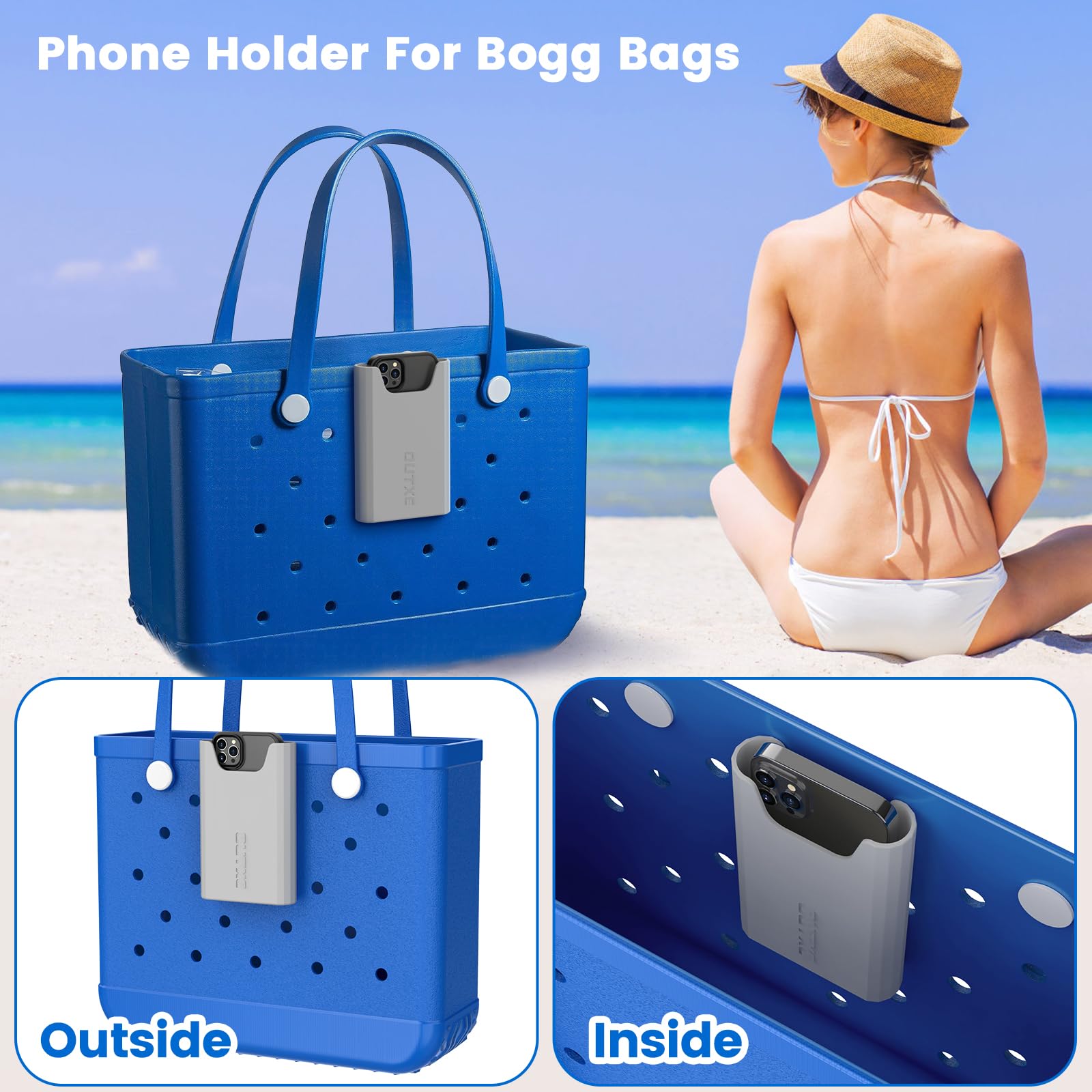 OUTXE Silicone Phone Holder for Bogg Bag - Universal Phone Case Holder Charm Accessory Compatible with All Bogg Bags & Beach Totes - Perfect for Beach, Pool, Shopping & Outdoor Activities