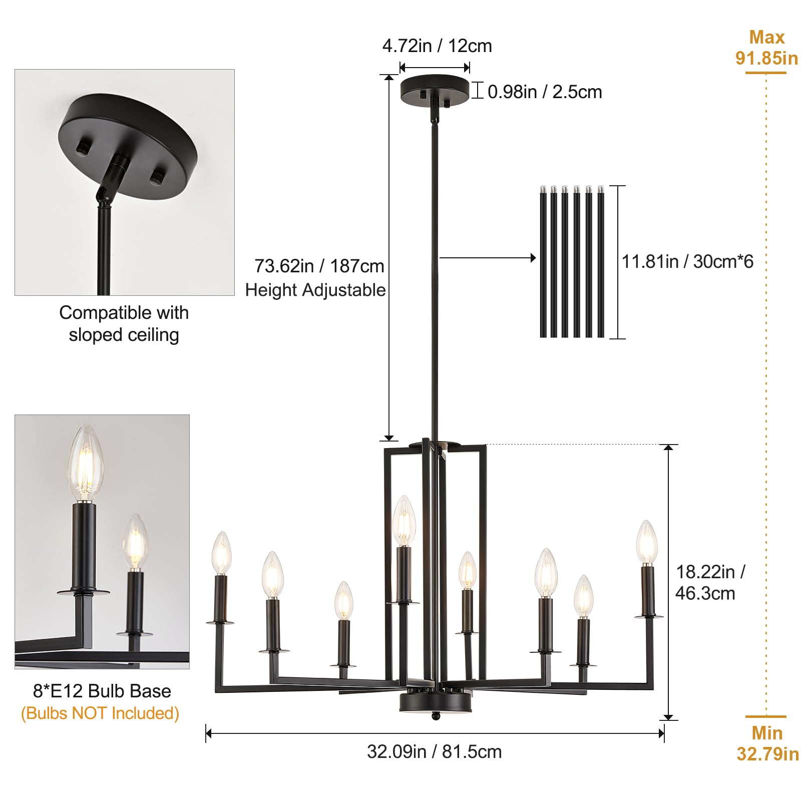 Modern Farmhouse Chandelier Black - 8-Light Dining Room Chandelier with Metal Frame for Farmhouse, Living Room, Bedroom, Staircase, Foyer & Entryway - Perfect for Rustic Home Decor, Wedding Venues and Cozy Dining Spaces