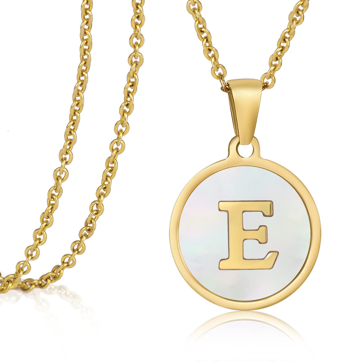 ASHFUHZL Personalized Initial Necklaces for Women - 18K Gold, Silver & Rose Gold Shell Letter Necklace with Coin Pendant | Stainless Steel Layered Name Jewelry for Girls | Perfect Gift for Birthday, Anniversary & Valentine's Day