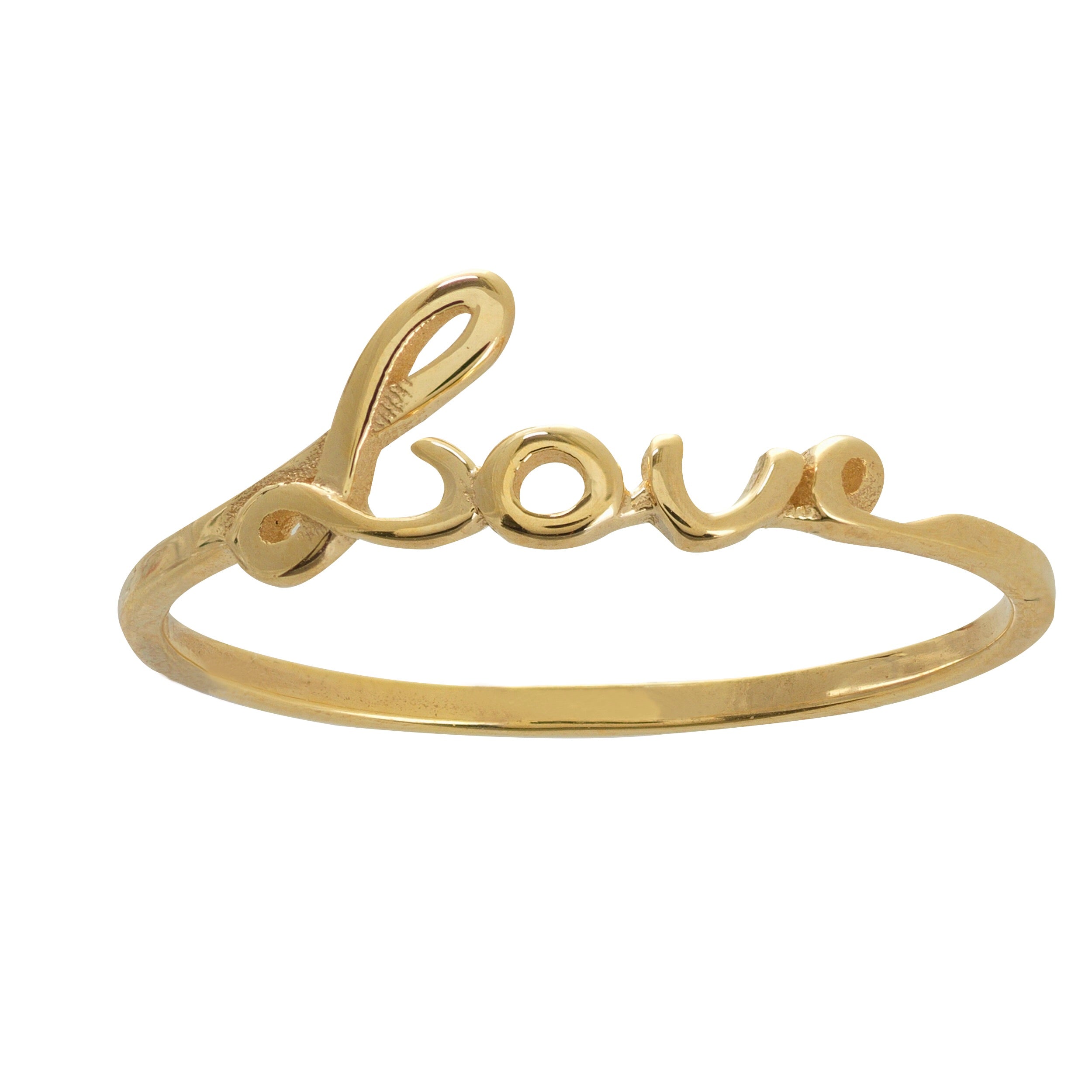 14K Gold Script Love Ring - Elegant Engraved Promise Band for Women, Perfect for Anniversaries, Weddings & Romantic Gifts