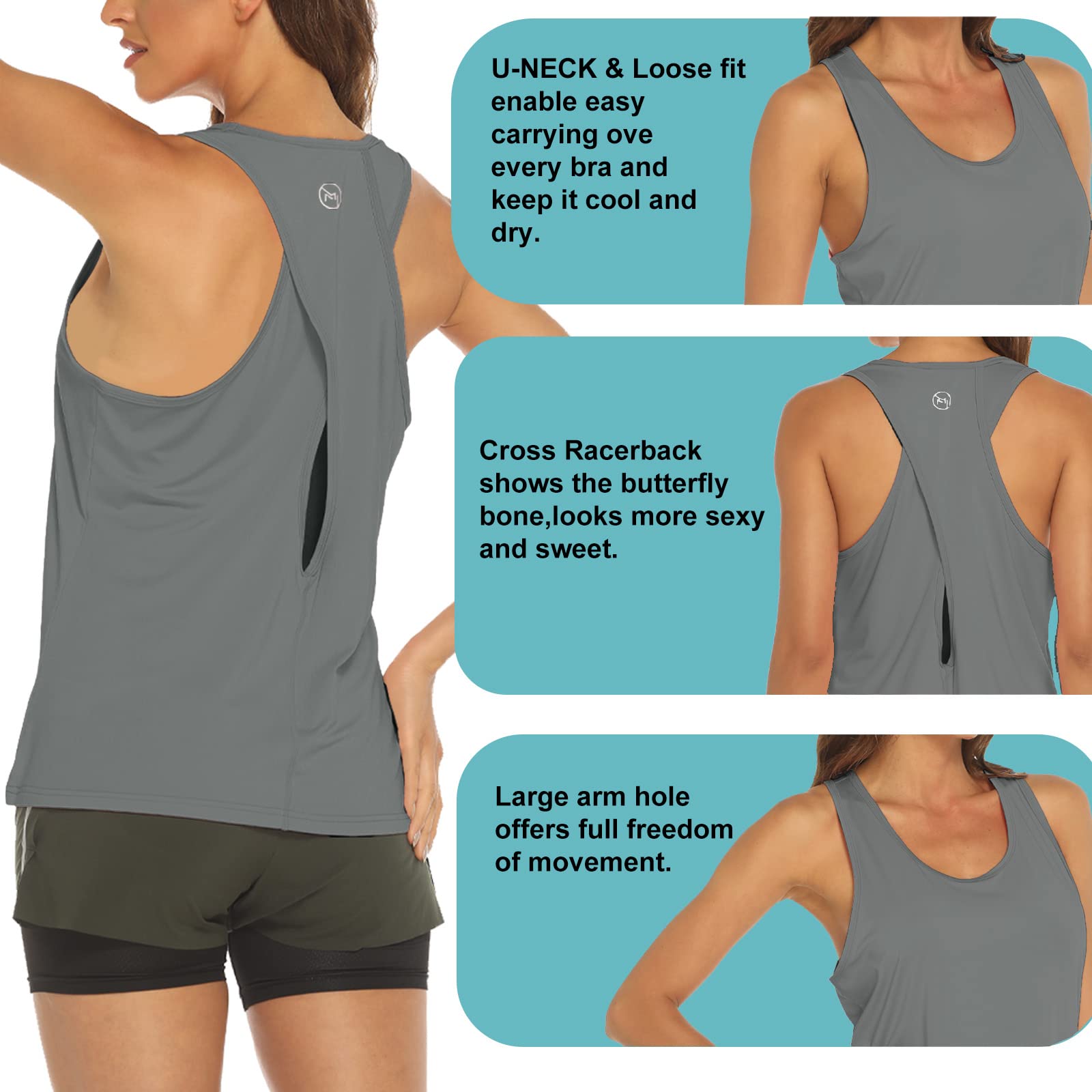 MOVEUP Women's Cross Back Racerback Workout Tank Top - Sleeveless Yoga Gym Fitness Shirt for Running, Training & Active Lifestyle