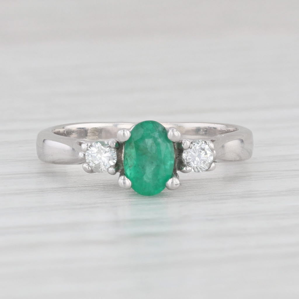 0.47ctw Oval Emerald & Diamond Engagement Ring in 14k White Gold, Size 3.5 - Perfect for Proposals, Anniversaries & Special Occasions