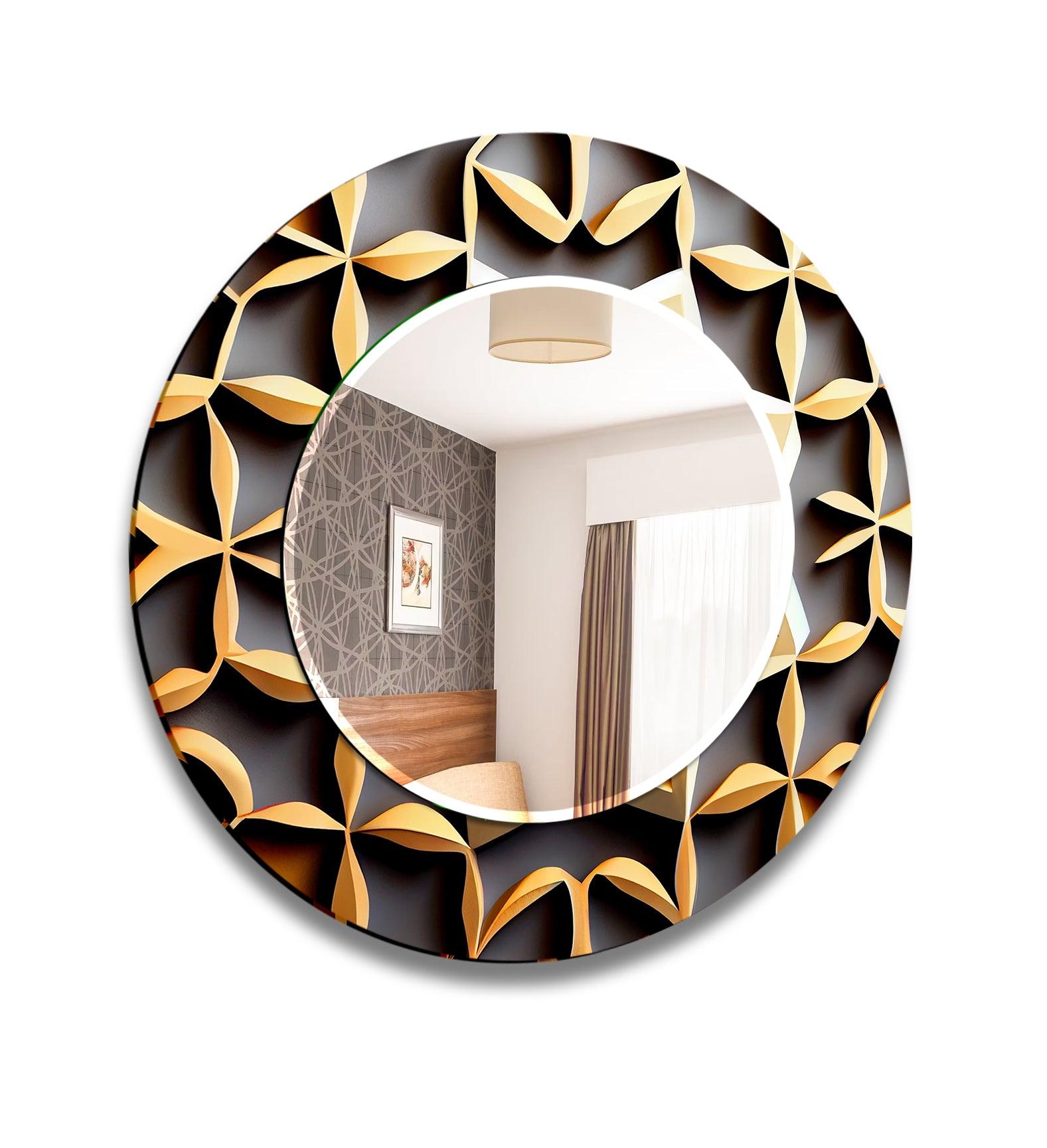 Black & Gold Abstract Wall Mirror - Modern Decorative Mirror for Living Room, Bedroom, or Entryway - Perfect for Home Decor & Interior Design
