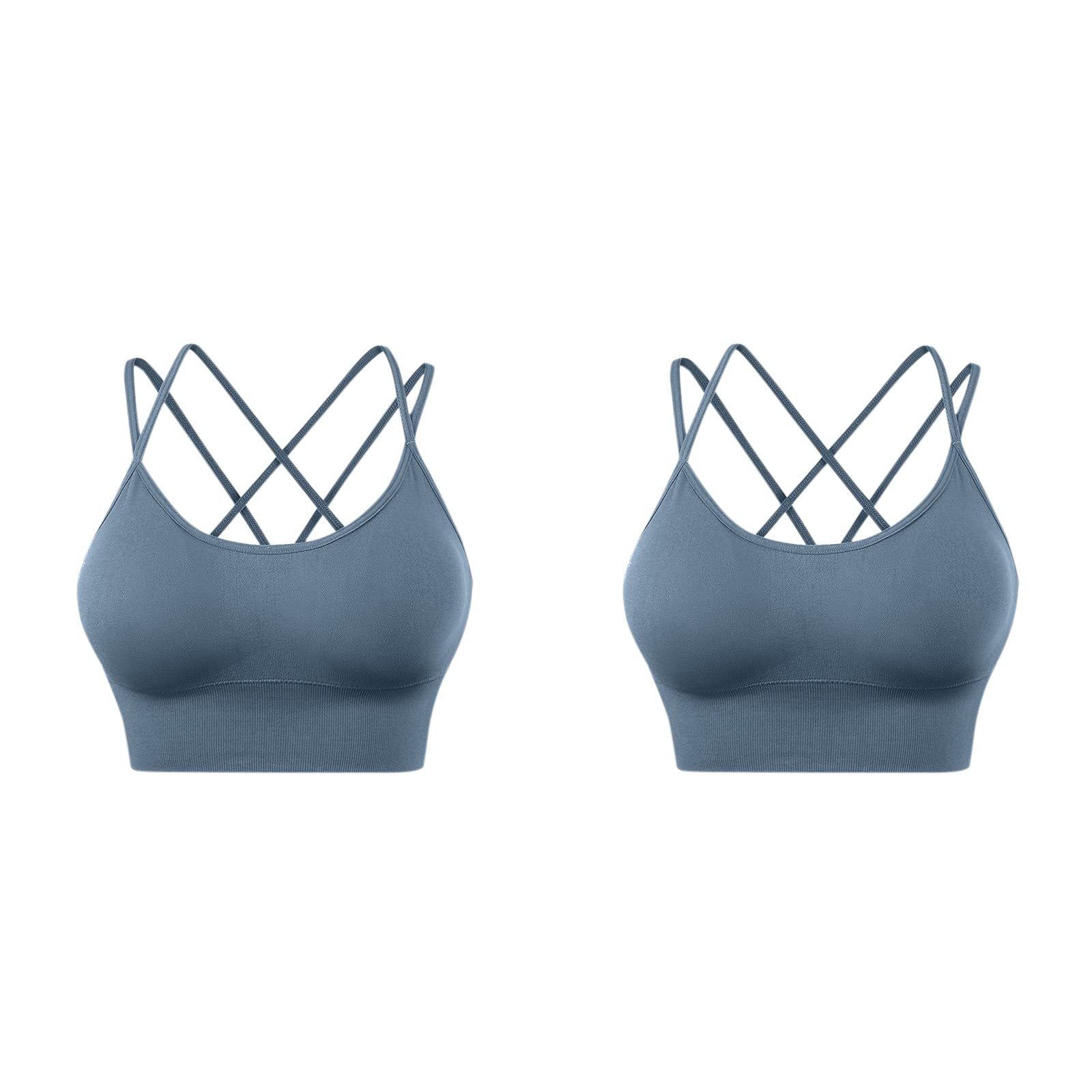 Women's Criss-Cross Back Padded Sports Bra - Medium Support Yoga & Workout Bra with Strappy Design (2-Pack) | Perfect for Gym, Running, and Everyday Wear