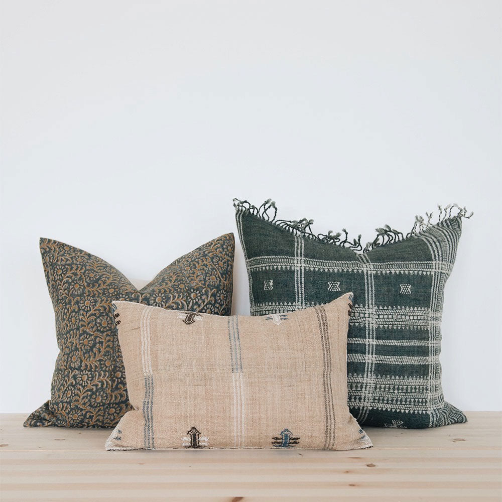 Handmade Linen Block Printed Pillow Cover No. 0508 - Bohemian Home Decor for Living Room, Bedroom & Sofa