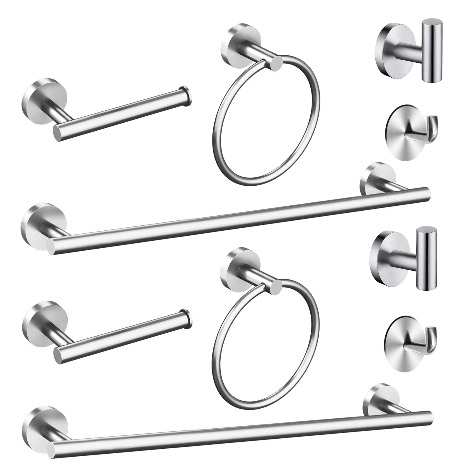 16 Inch Towel Bar Set - 10 Pack Bathroom Organizer with 2 Towel Bars, 4 Hooks, 2 Rings & 2 Toilet Paper Holders - Large Capacity for Towels & Accessories - Perfect for Bathroom, Spa & Laundry Room Organization