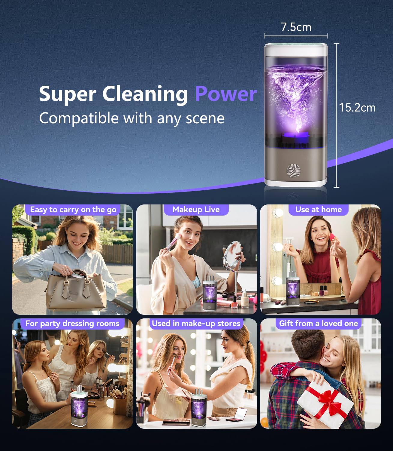 3.0 Upgraded Makeup Brush Cleaner - 12X Powerful Cleaning, SGS Certified Dust-Free | Professional Cosmetic Brush Cleaner for All Brush Types | Perfect for Home Salon & Professional Makeup Artists