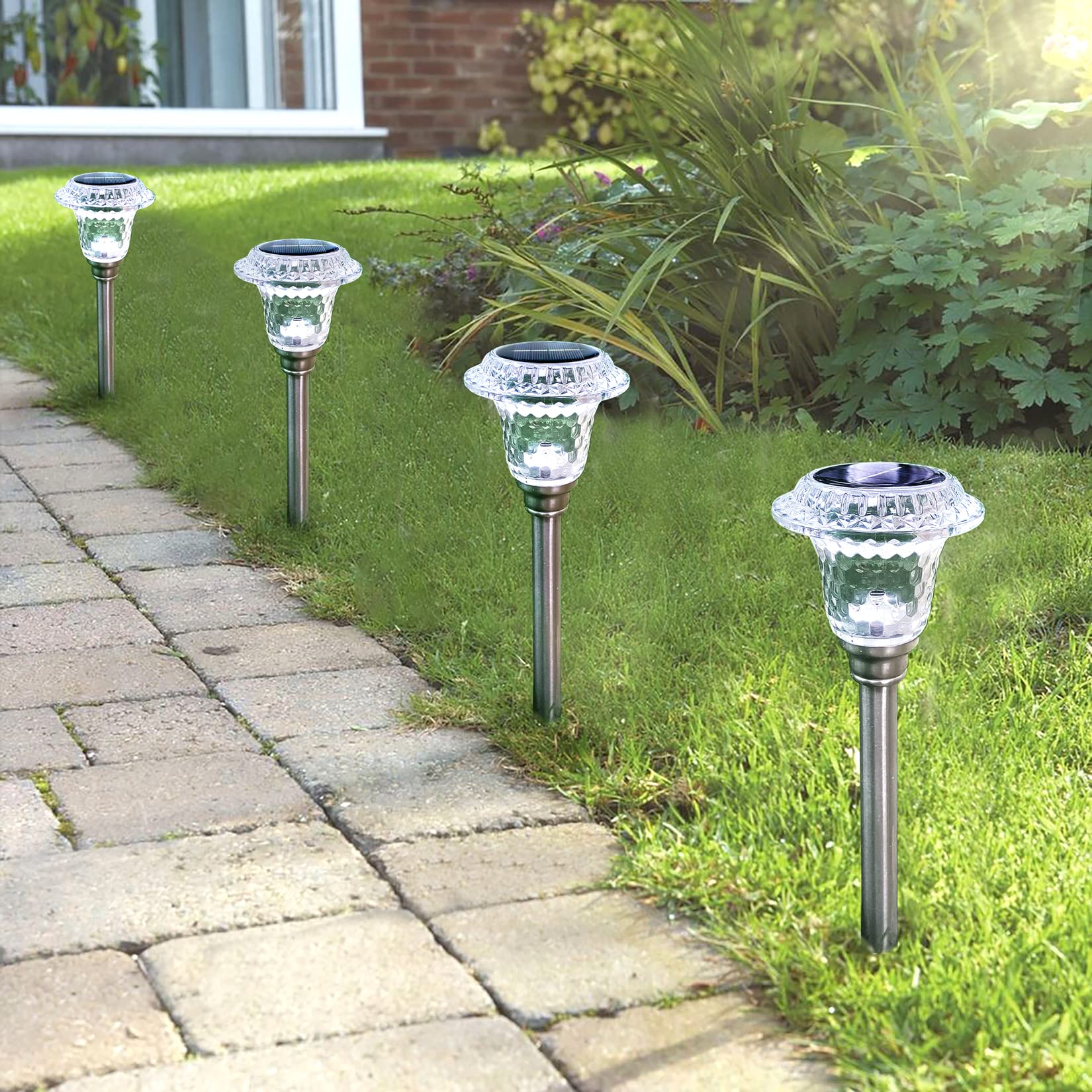 Solar Pathway Lights Outdoor Waterproof IP65 - Super Bright Heavy Glass Solar Lights for Yard, Patio, Walkway, Garden - Lasts Up to 12 Hours - Warm White Landscape Lighting (4 Pack) - Perfect for Driveways, Pathways, and Backyard Decor
