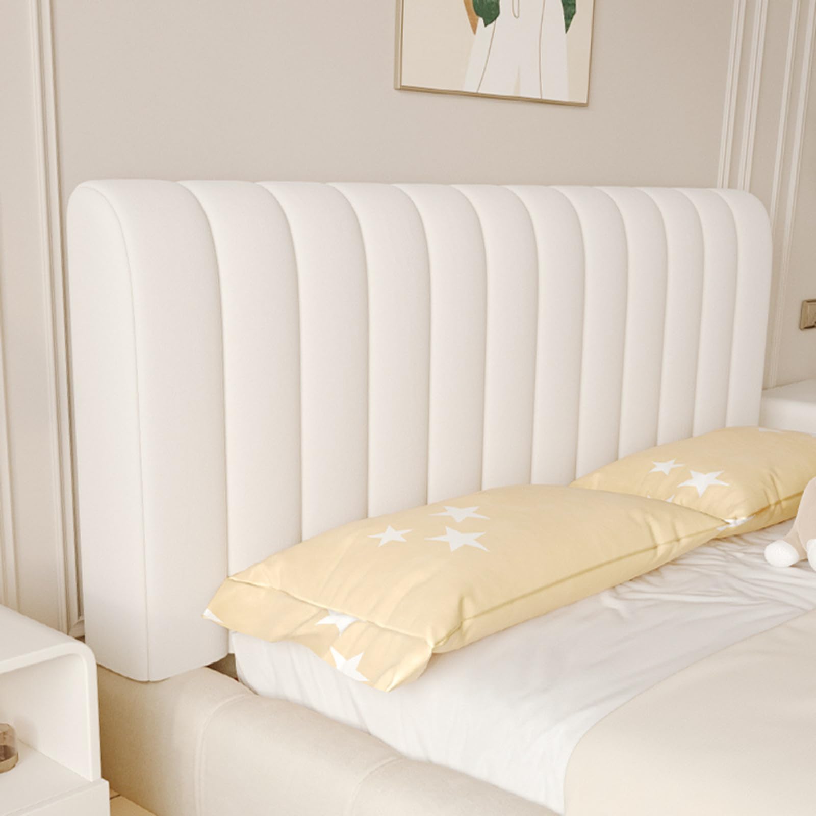 Velvet Quilted Headboard Cover for Full, Queen & King Size Beds - Thick Dustproof Headboard Slipcover Protector (Beige, Queen: 59