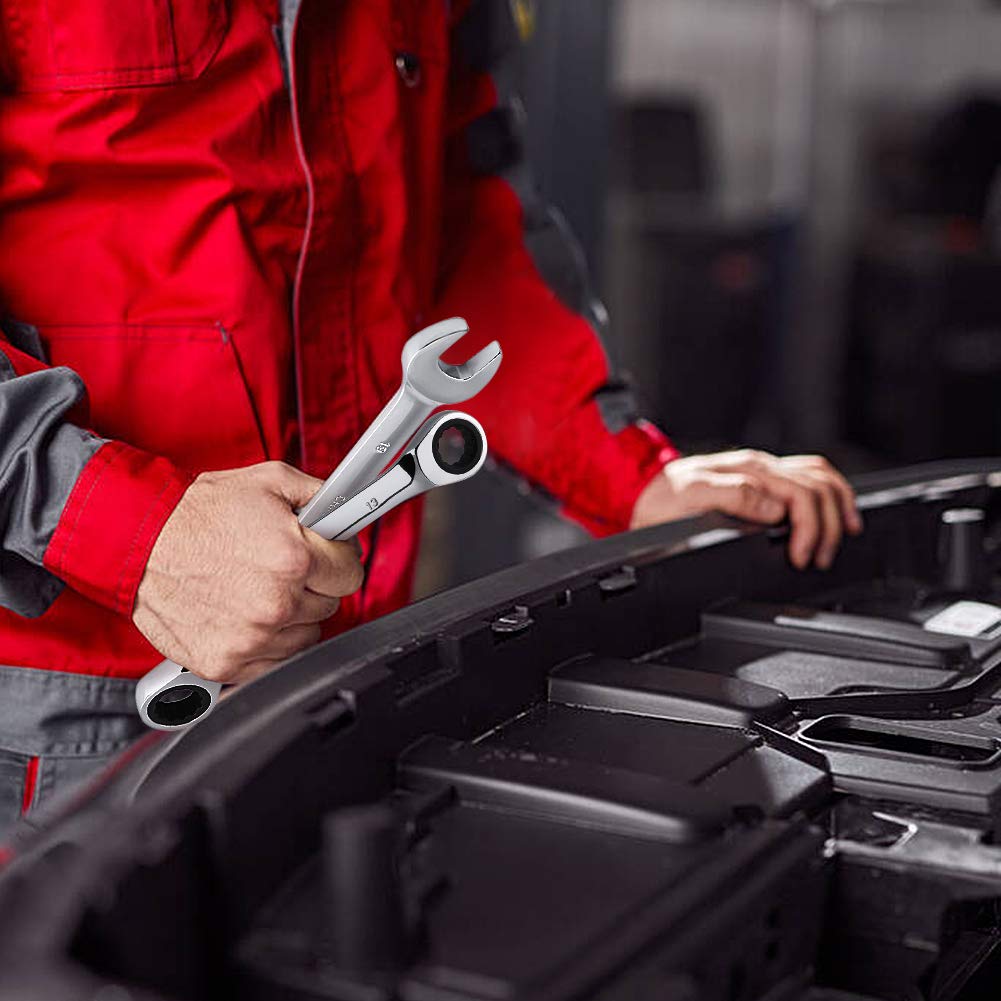 12-Piece Spanner Ratchet Set - CRV Steel Combination Wrench Kit (8-19mm) with Tool Box - Open-End & Ring Wrench Set for Car Repairs, Home Maintenance & DIY Projects