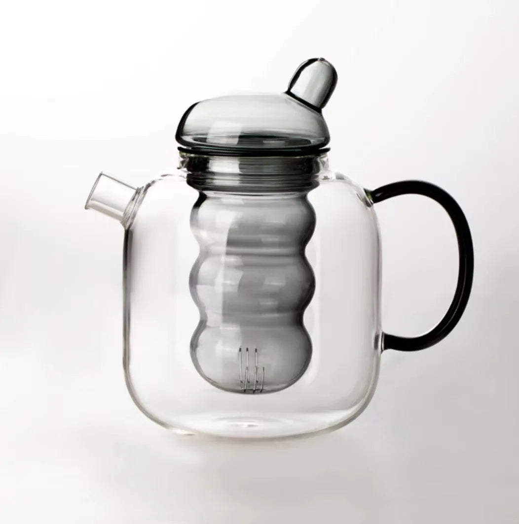 Bulbo Colored Glass Teapot and Cup Set - Handmade Artisan Tea Brewing Kit for Loose Leaf Tea - Perfect for Home, Office & Gift Giving