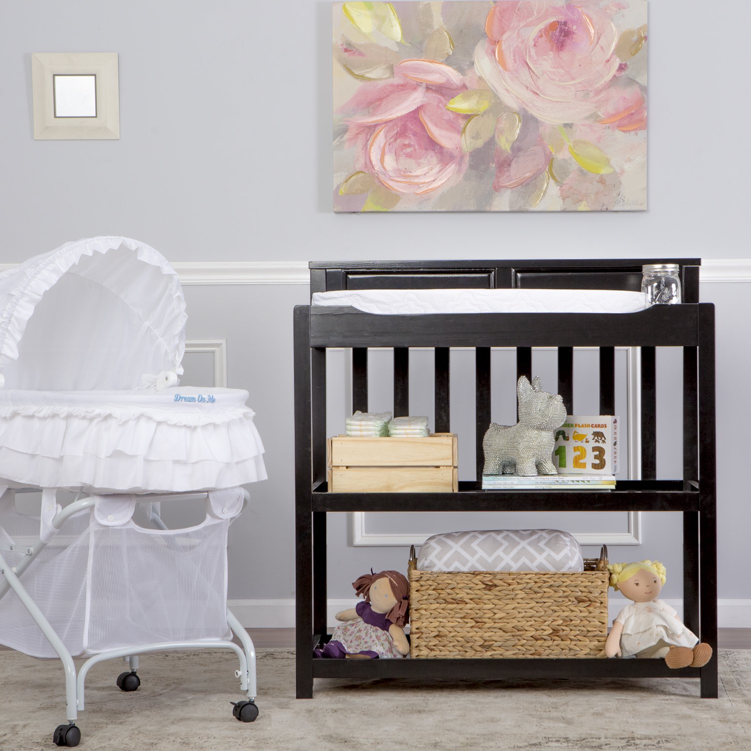 Dream On Me Zoey 3-in-1 Convertible Baby Changing Table - Nursery Dresser & Storage Unit, Black | Perfect for Small Spaces & Baby Room Organization