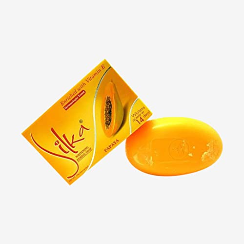 Enchanted Beauty Silka Papaya Skin Whitening Soap - 135g | Natural Brightening & Exfoliating Bar for Glowing Complexion | Perfect for Daily Face & Body Care, Acne Treatment & Even Skin Tone