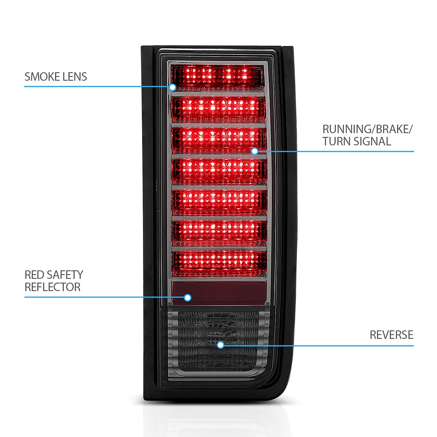 AmeriLite LED Tail Lights Replacement for Hummer H2 - Left & Right Side Smoke Lens - Enhanced Visibility & Style for Off-Road Adventures & Night Driving