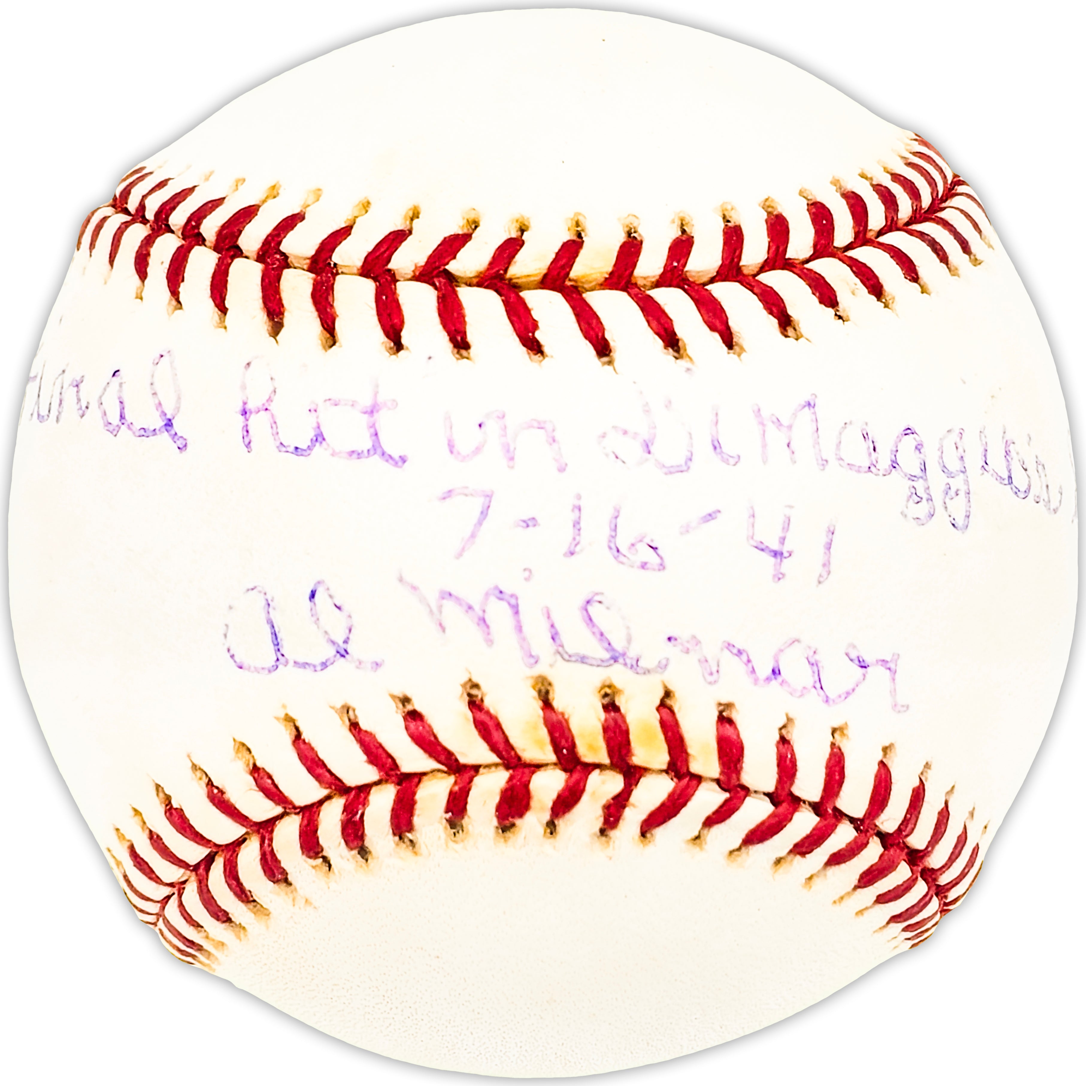 Al Milnar Autographed Official MLB Baseball - Cleveland Indians Final Out on DiMaggio's Streak (July 16, 1941) - Beckett BAS QR Certified #BM25655 - Perfect for Baseball Memorabilia Collectors and Sports Fans Display