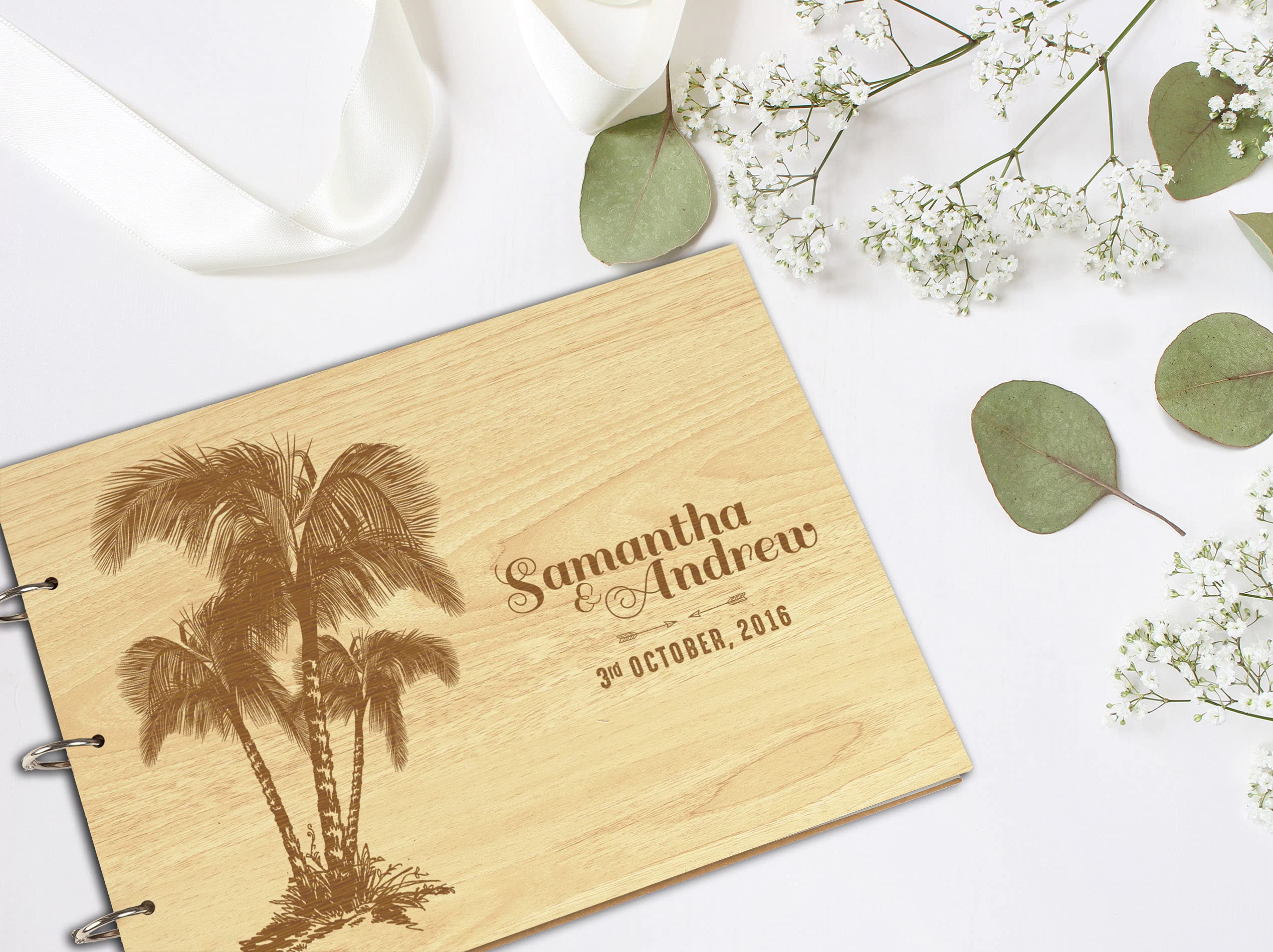 Personalized Laser Engraved Wooden Wedding Guest Book - Custom Sign-in Registry for Bridal Shower, Anniversary & Special Events - Elegant Keepsake Scrapbook with Wood Cover - LJ