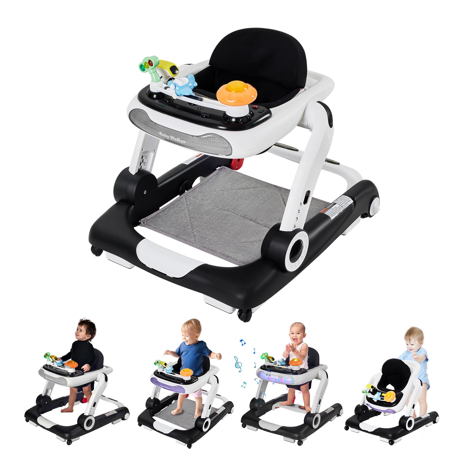 5-in-1 Adjustable Height Baby Walker with Music, Lights & Removable Toys - Activity Center & Bouncer for Boys & Girls 6-18 Months - Perfect for Learning to Walk & Playtime Fun