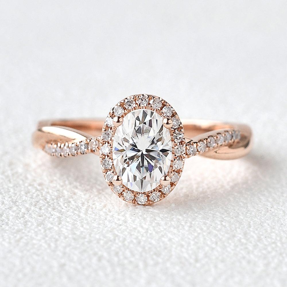 1.5ct Oval Moissanite Twist Vintage Halo Engagement Ring - Elegant Wedding Band for Brides, Anniversary Gift, Promise Ring for Her
