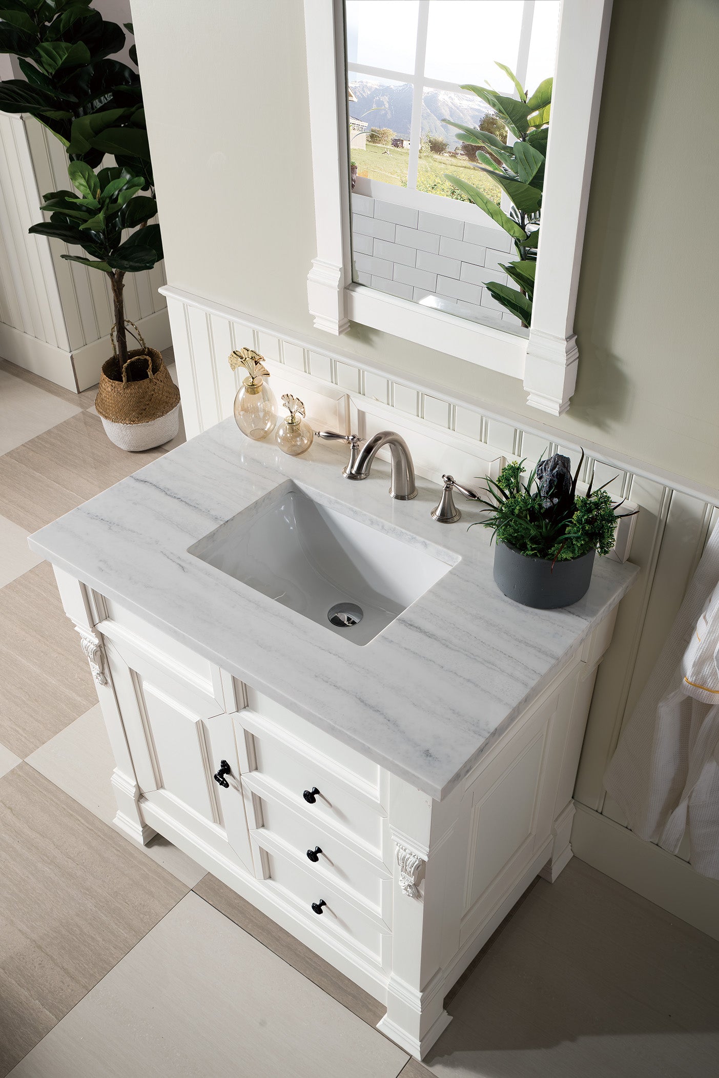 Brookfield 36-Inch Single Bathroom Vanity with 3CM Arctic Fall Solid Surface Top in Bright White - Perfect for Modern Bathroom Renovations & Small Space Solutions