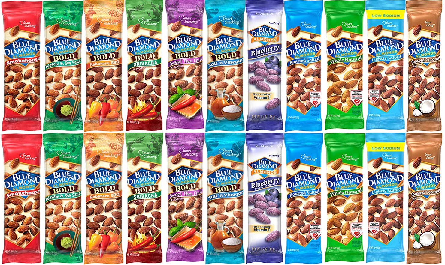 Blue Diamond Almonds Variety Pack - 11 Flavors, 22 Bags (1.5-Ounce Each) | Healthy Snacks for Office, Travel & Gifts | Gluten-Free, Keto-Friendly Almond Snacks