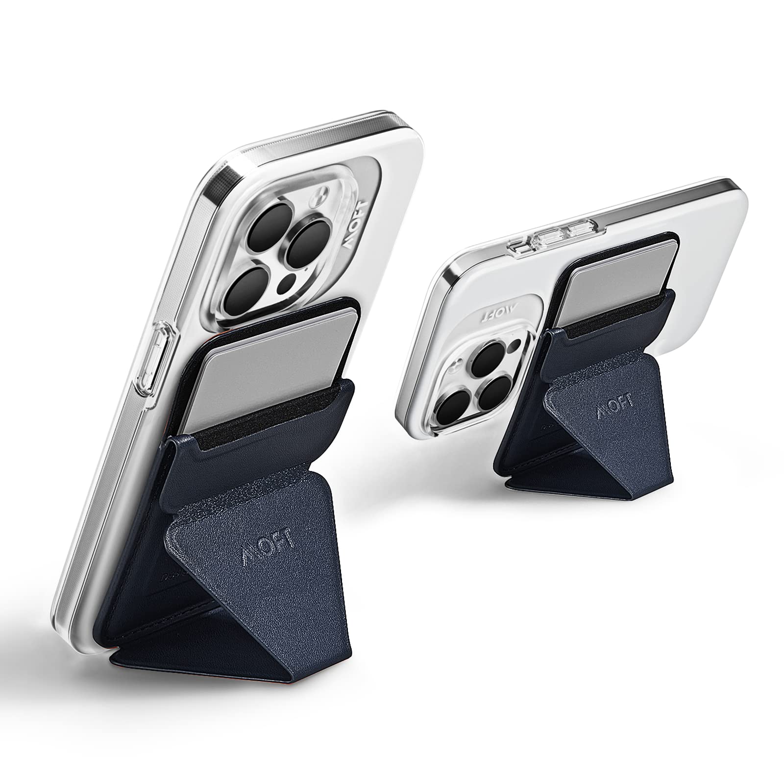 MOFT MagSafe Wallet for iPhone 15/14/13/12 Series - Slim Magnetic Phone Card Holder with 3 Viewing Angles, Holds 2 Cards, Stain-Resistant Vegan Leather Phone Stand (Oxford Blue) - Perfect for Work, Travel & Everyday Use