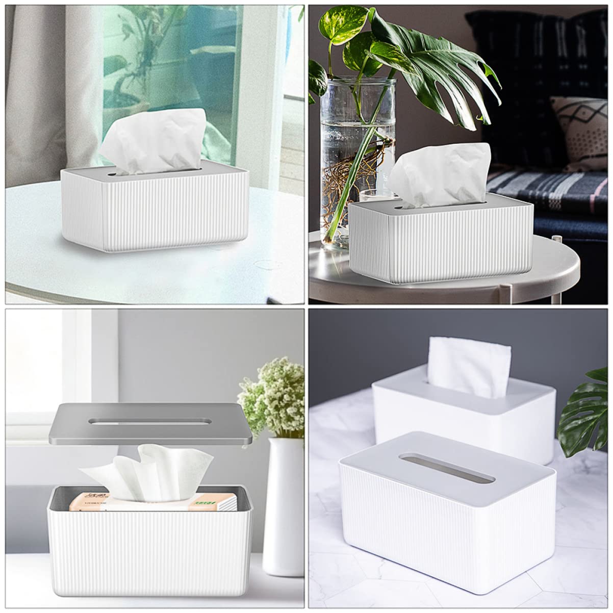 White Square Stand Storage Box - Black Rectangular Tissue Box Cover & Napkin Holder for Facial Tissues | Perfect for Bathroom, Living Room, and Office Organization