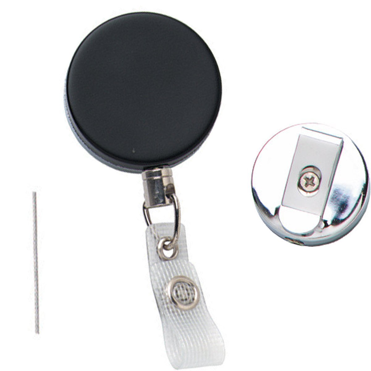 25 Pack Heavy Duty Badge Reel with Metal Cord & Belt Clip - All Metal Retractable ID Holder, Keychain with Steel Wire Cable - Black & Chrome Finish for Work, Security, Hospitals, Offices - by Specialist ID