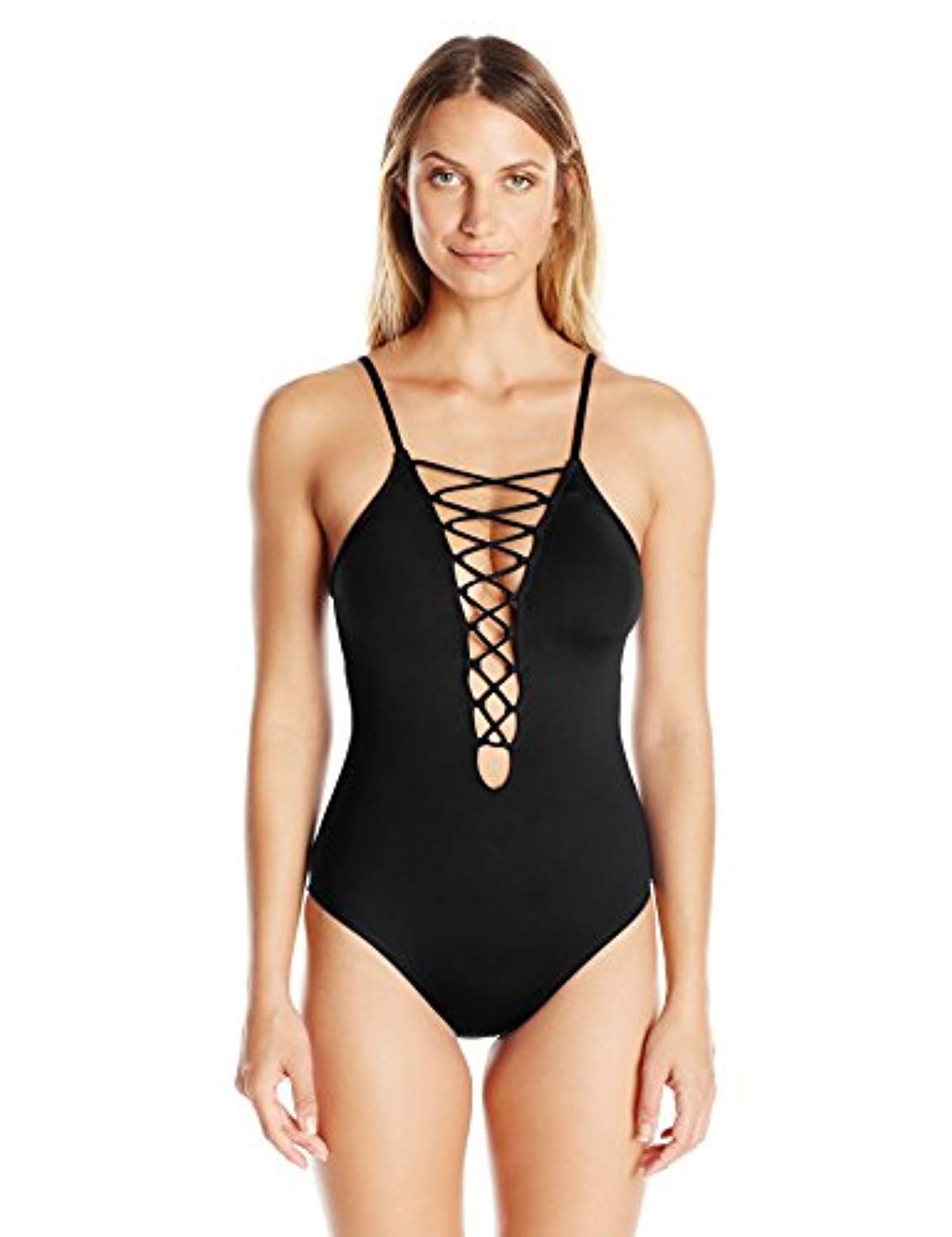 La Blanca Women's One Piece Swimsuit - High Neck Lace Front Bathing Suit for Women, Island Goddess Design, Perfect for Beach Vacations, Pool Parties & Summer Getaways