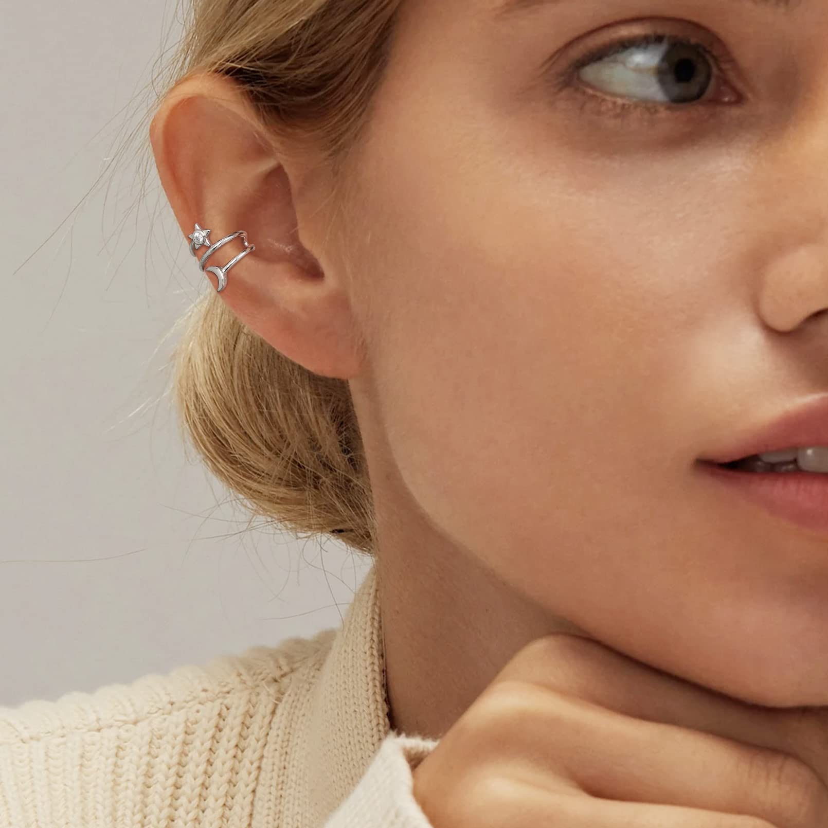 ChicSilver 925 Sterling Silver Non-Piercing Clip-On Ear Cuff | Cartilage Earrings for Women | Hypoallergenic Fashion Jewelry | Perfect for Parties, Weddings & Everyday Wear (Includes Gift Box)
