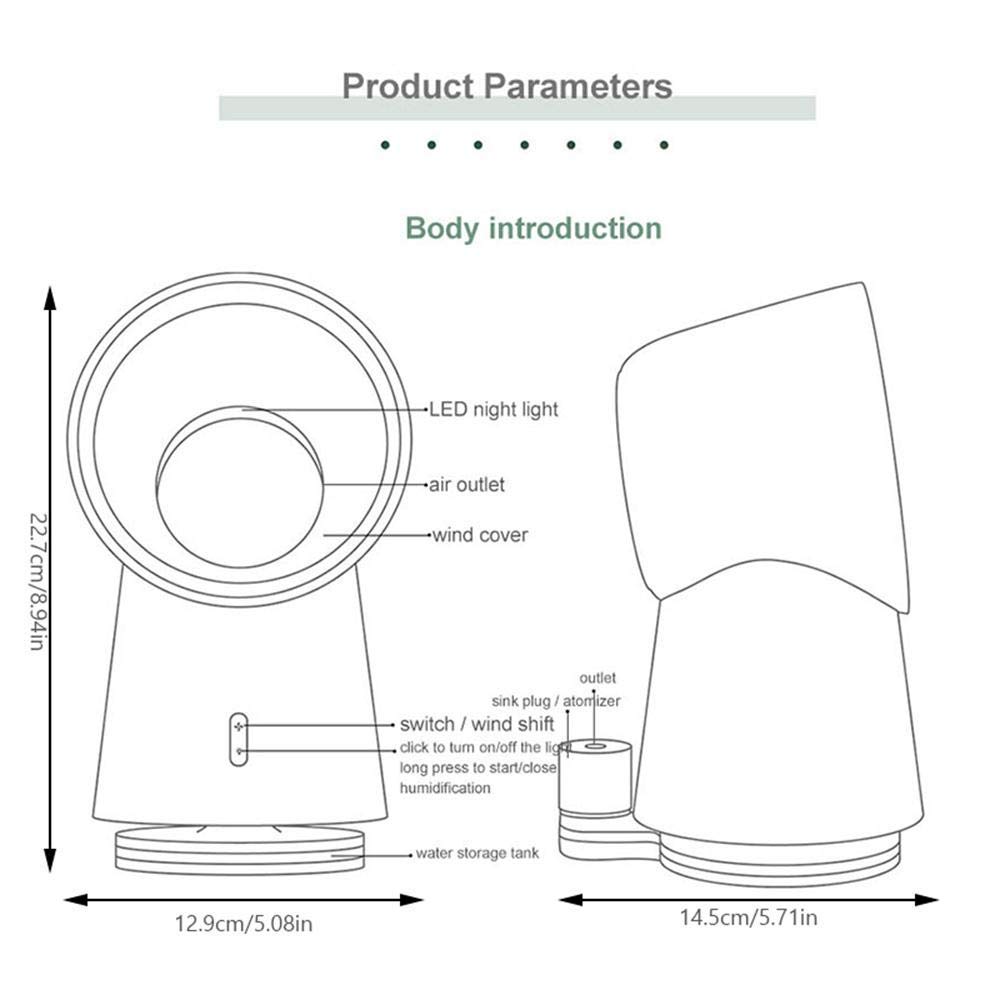 3-in-1 USB Portable Bladeless Desk Fan with LED Light & Humidifier - Quiet Cooling Fan for Home, Office, Baby Room | Gentle Breeze Desktop Air Circulator | Perfect for Workstations, Nightstands and Nursery Spaces (White)