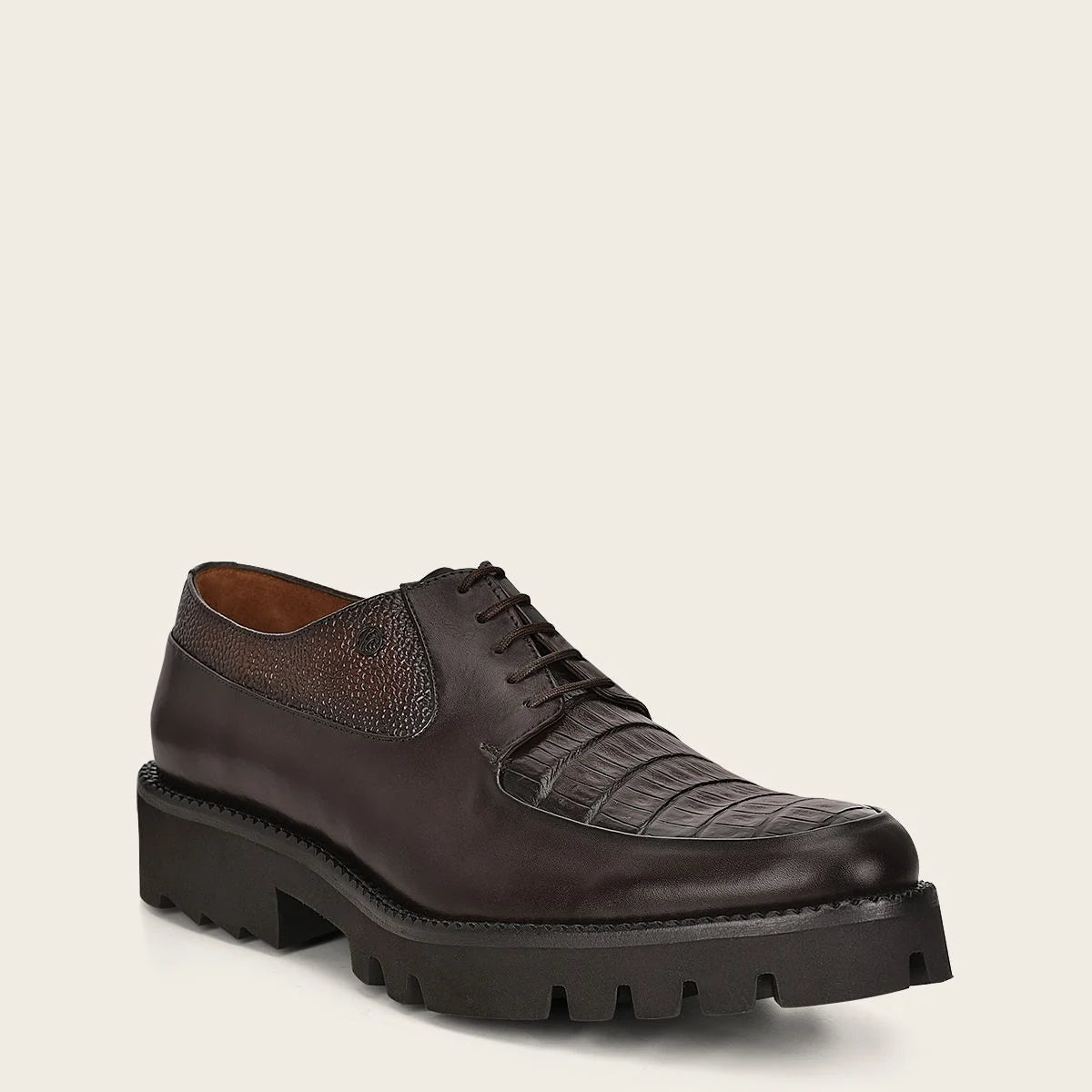 Franco Cuadra Men's Brown Casual Caiman Leather Platform Derby Shoes - Stylish & Comfortable for Work, Office, and Everyday Wear