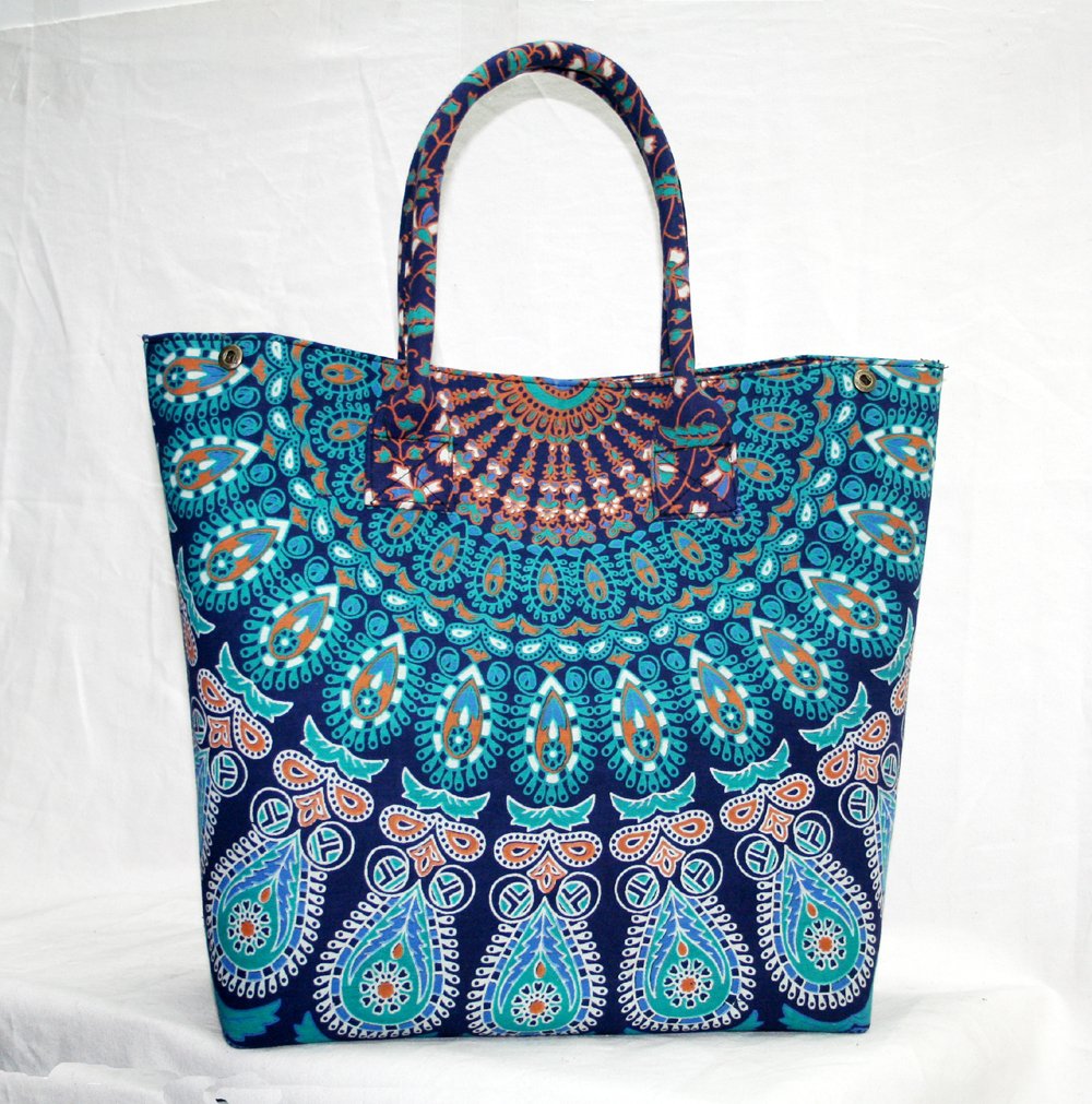 10-Piece Wholesale Lot Indian Mandala Women's Shoulder Bags - Cotton Large Boho Tote Bags for Women - Perfect for Beach, Festival, Travel & Everyday Use