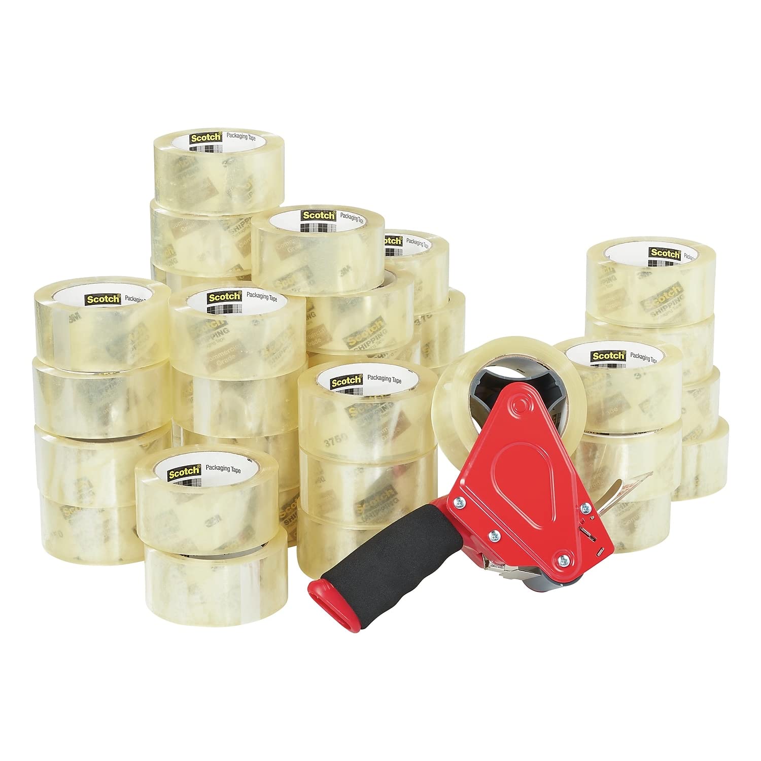 Scotch 3750CS36ST Heavy-Duty Packing Tape with Grip Dispenser, 1-7/8 Inch x 54.6 Yards, 36 Rolls per Case – Ideal for Shipping Boxes, Moving & Warehouse Packaging