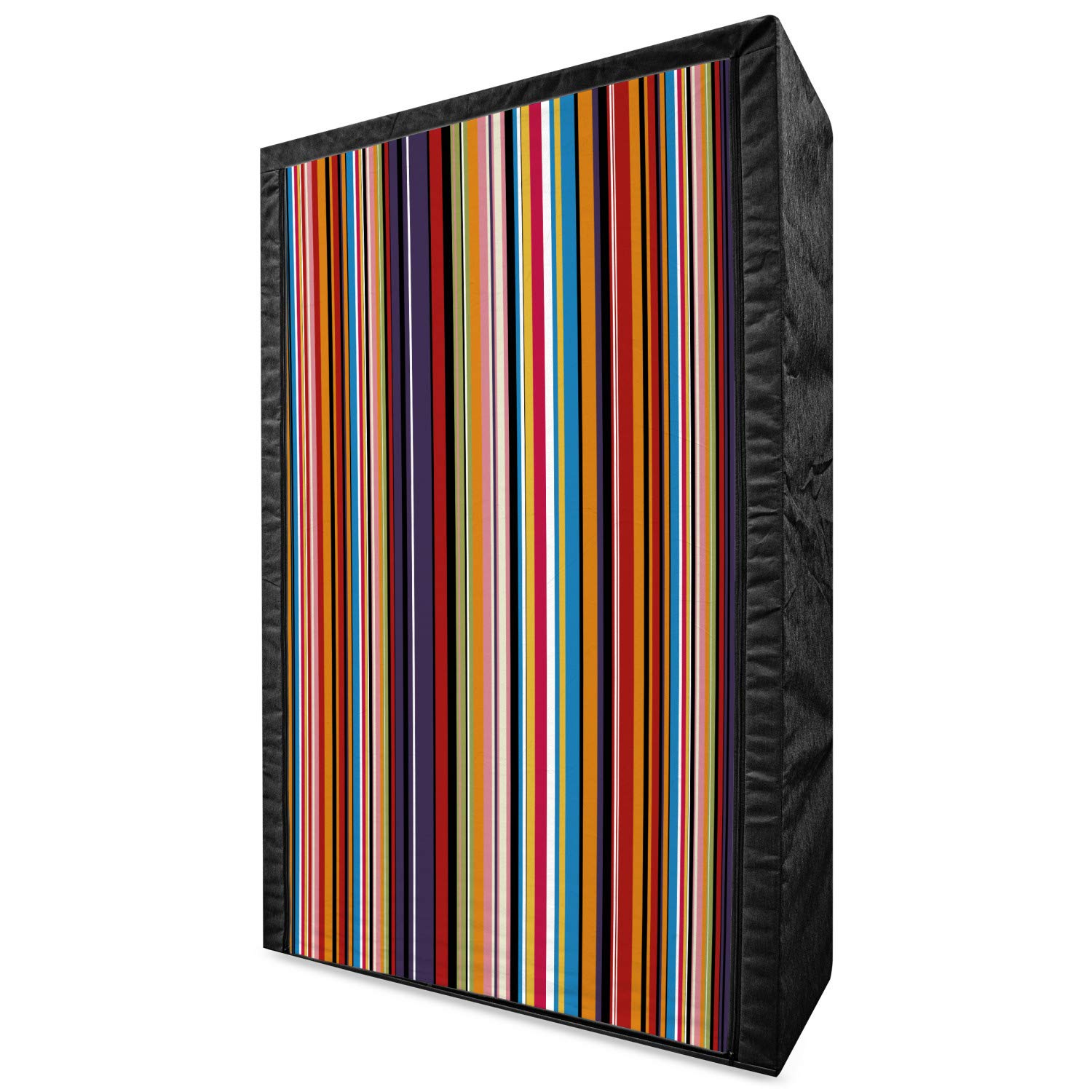 Ambesonne Abstract Portable Fabric Wardrobe - Vibrant Striped Vertical Pattern Modern Clothing Organizer with Shelves, 42.5 Inch Multicolor Storage Closet for Bedroom, Dorm, or Small Space Organization