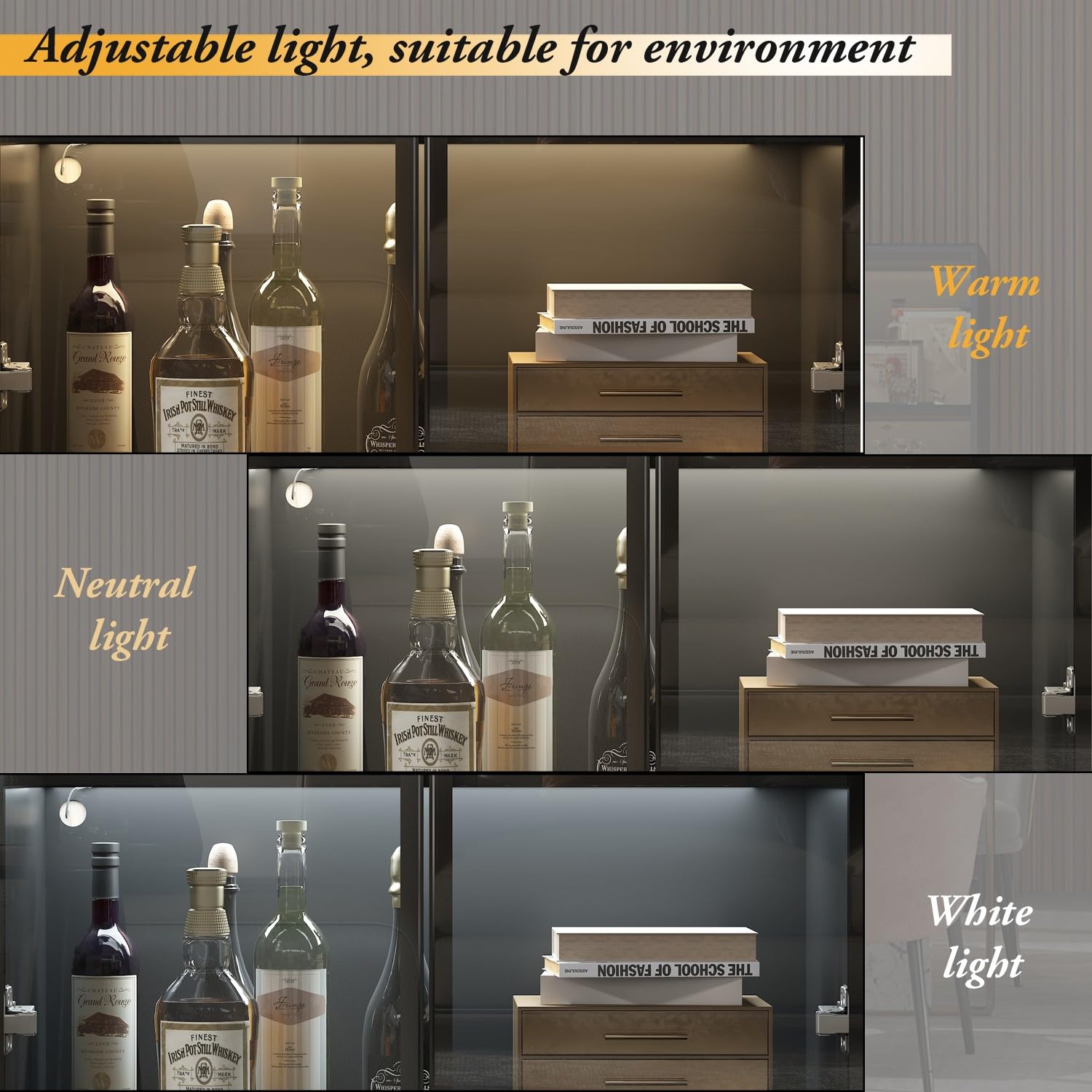 FAMAPY 4-Tier Glass Display Cabinet with LED Lights - 31.5
