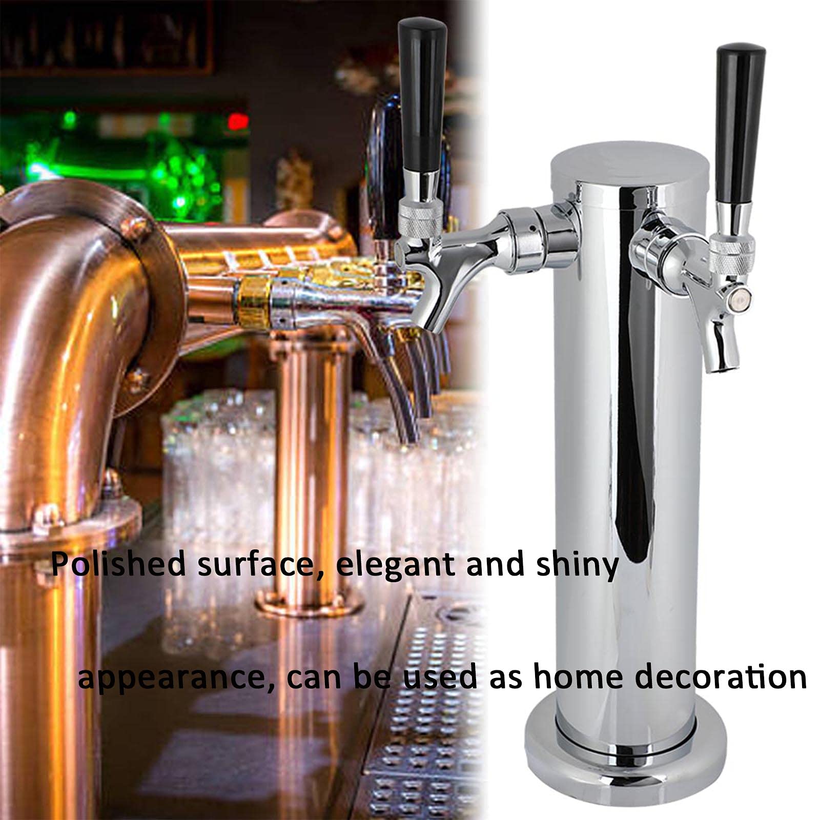Stainless Steel Beer Dispenser - Commercial Grade Draft Beer Kegerator Tower Kit with Dual Faucet Tap, 2 Hose Beer Tower System for Home Bars, Pubs & Parties | Perfect for Serving Beer, Soda & Cold Beverages
