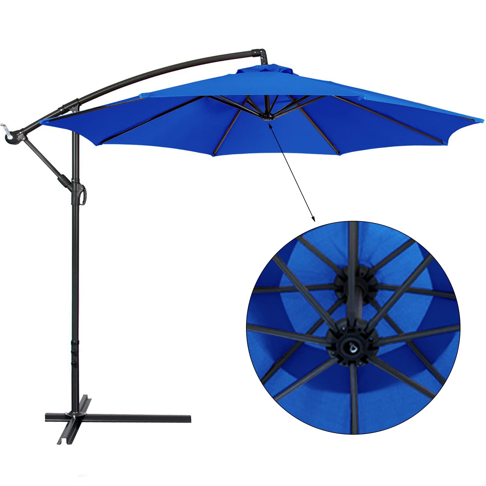 WUHNGD 10ft Replacement Canopy for Patio Umbrella - 8 Ribs Outdoor Umbrella Top Cover, Tan & Navy Blue (Canopy Only) - Perfect for Market Tables, Deck Chairs, and Backyard Lounging