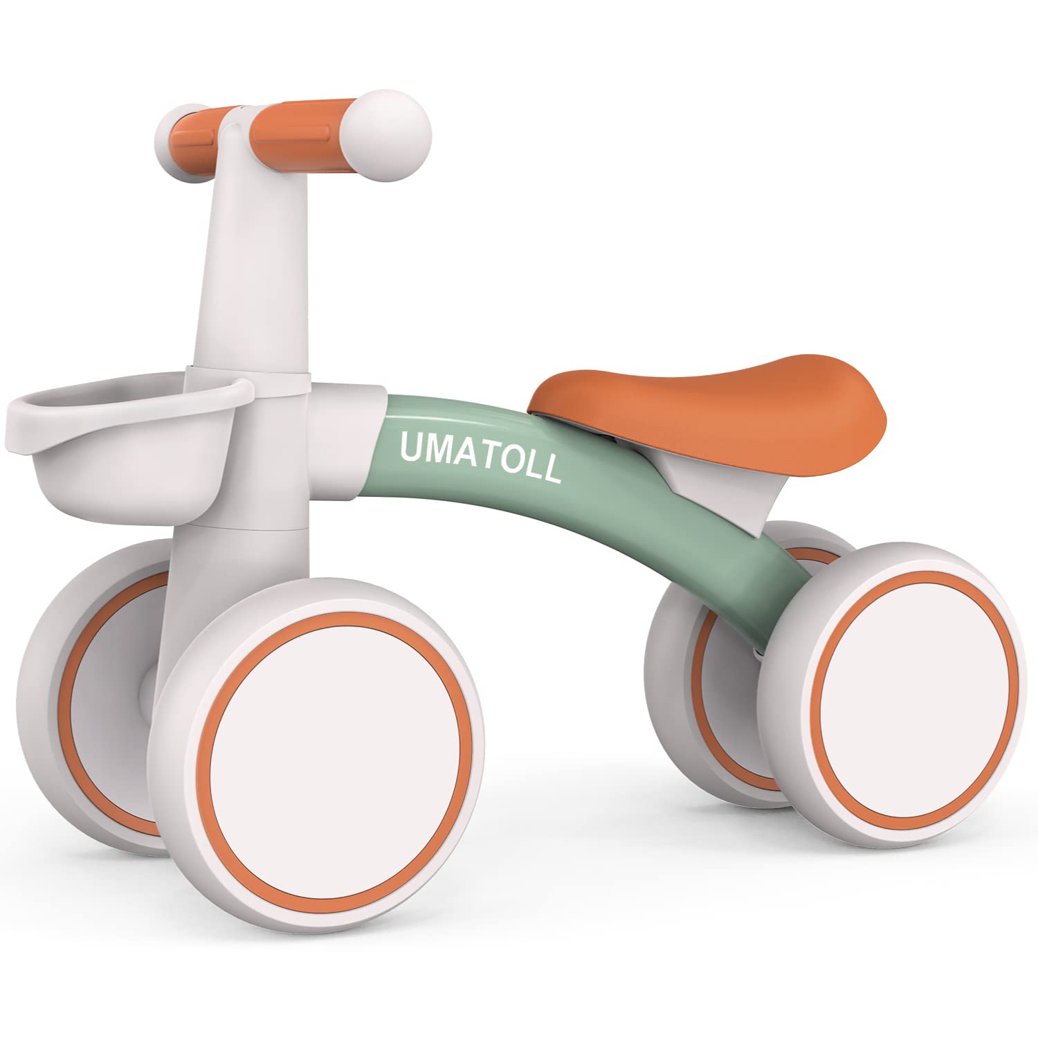 Umatoll Baby Balance Bike for 1-2 Year Olds | Adjustable Seat 4-Wheel Toddler Bike with Removable Basket | First Birthday Gift for Boys & Girls | Perfect for Indoor Play & Outdoor Learning to Ride | Green