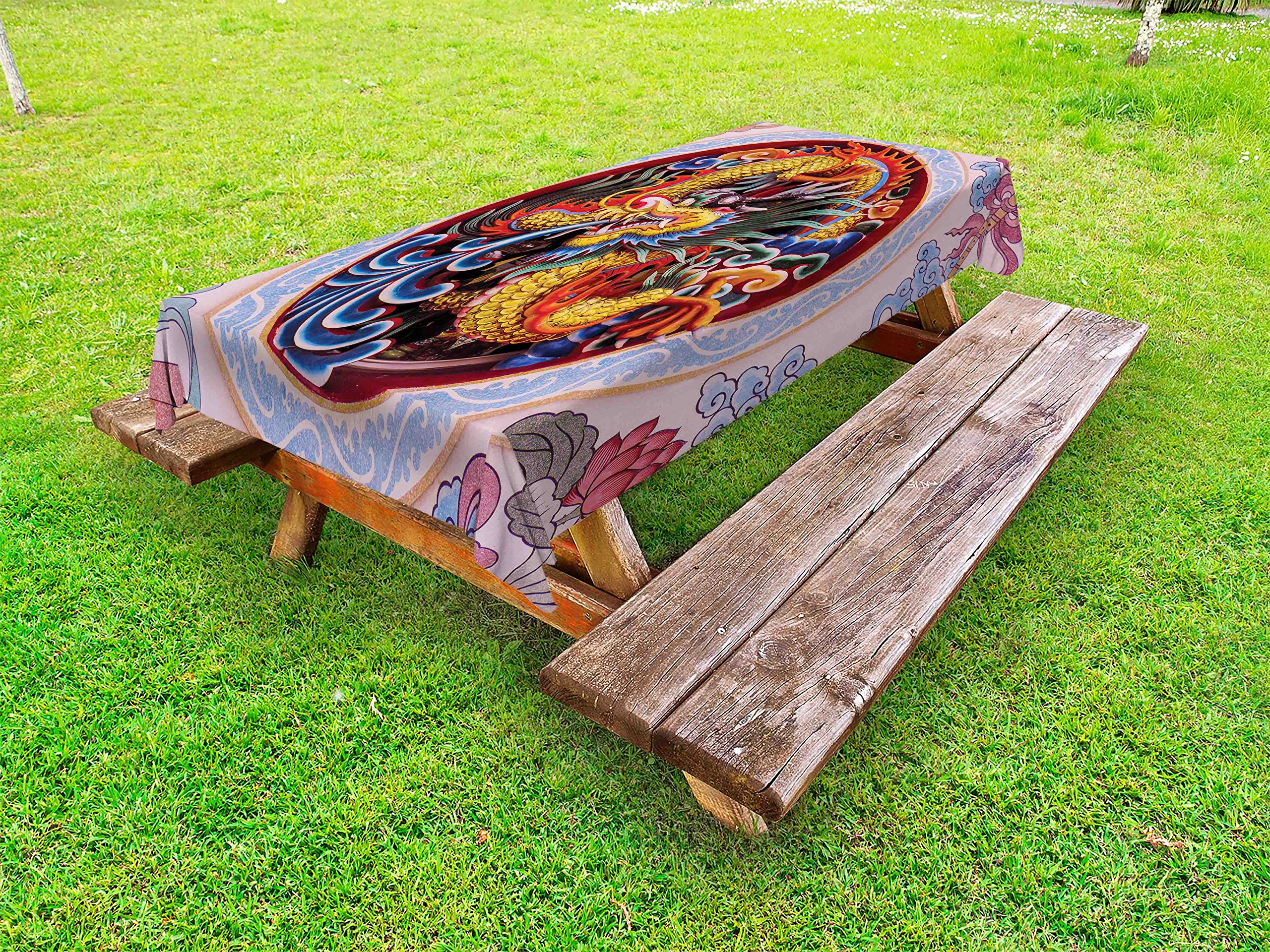 Ambesonne Dragon Outdoor Tablecloth - Chinese Dragon Design with Horns, Mane & Claws - Mythical Creature Decorative Washable Picnic Table Cover - 58