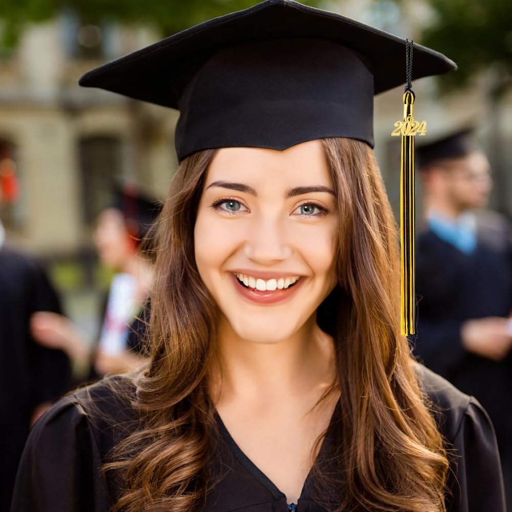 2024 Graduation Tassel & Cap Decorations - Black Gold High School Graduation Party Supplies, Commencement Accessories for Gifts (Perfect for Graduation Ceremonies, Photo Props & Celebration Decor)