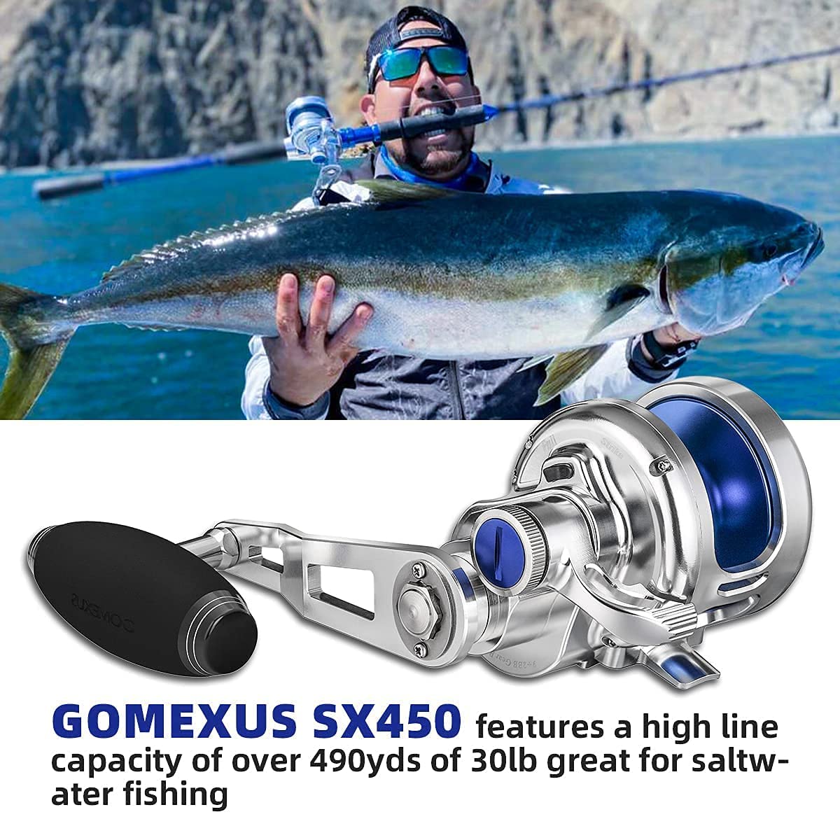 GOMEXUS SX450 Saltwater Fishing Reel - 6.3:1 Gear Ratio, 66lbs Drag, Large Capacity Narrow Spool | Smooth Conventional Jigging Reel for Deep Sea & Offshore Fishing | Perfect Gift for Anglers & Fishing Enthusiasts