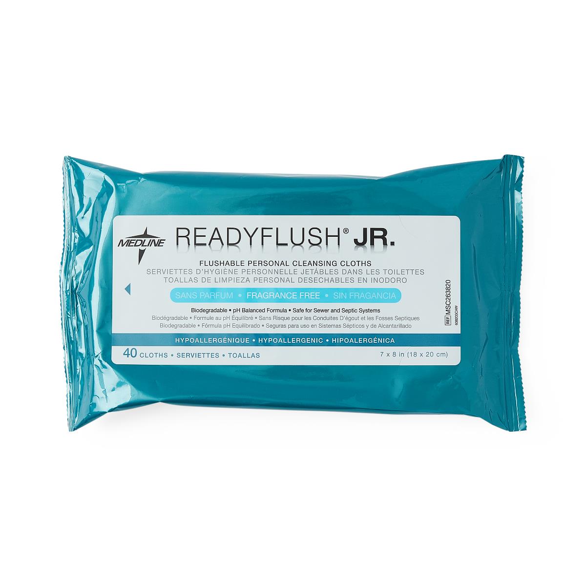 ReadyFlush Fragrance Free Flushable Wipes, 7x8 Inches, 40 Wipes per Pack (Case of 24 Packs) - Gentle & Safe for Sensitive Skin, Ideal for Travel, Camping, and On-the-Go Hygiene