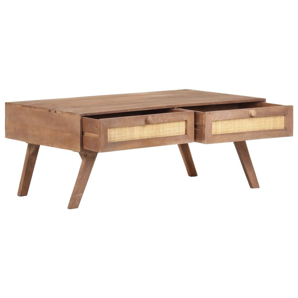 Modern Coffee Table with Drawers - Solid Mango Wood Cocktail Table & Center Table for Living Room, Waiting Area, Home Office - 39.4