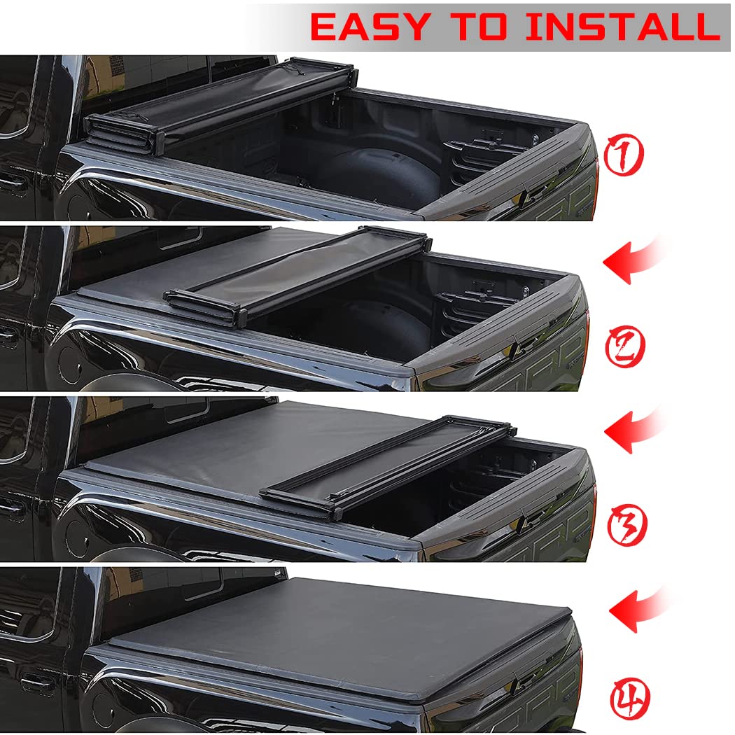 CCiyu Soft Folding Tonneau Cover for 2014-2020 Toyota Tundra 5.5FT Bed - Waterproof Truck Bed Cover Kit with Four-Fold Design | Perfect for Camping, Road Trips & Cargo Protection